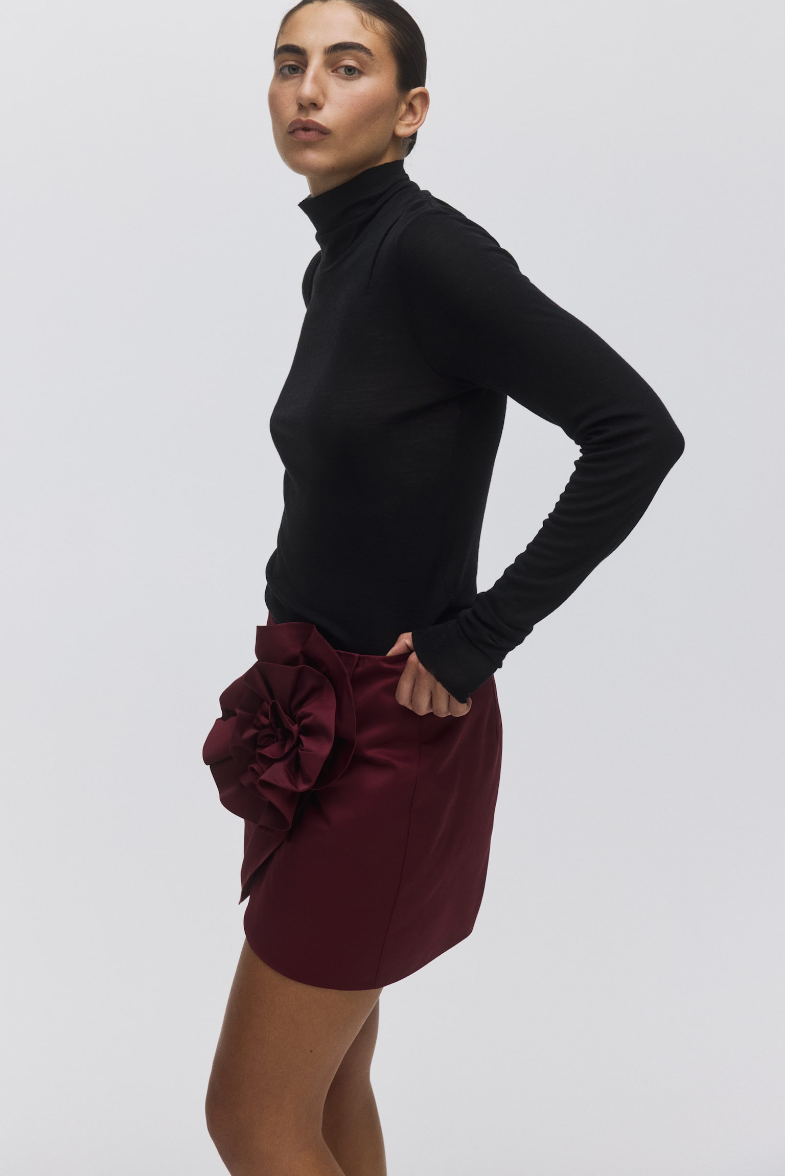Appliquéd mini skirt - Burgundy/Black - 7