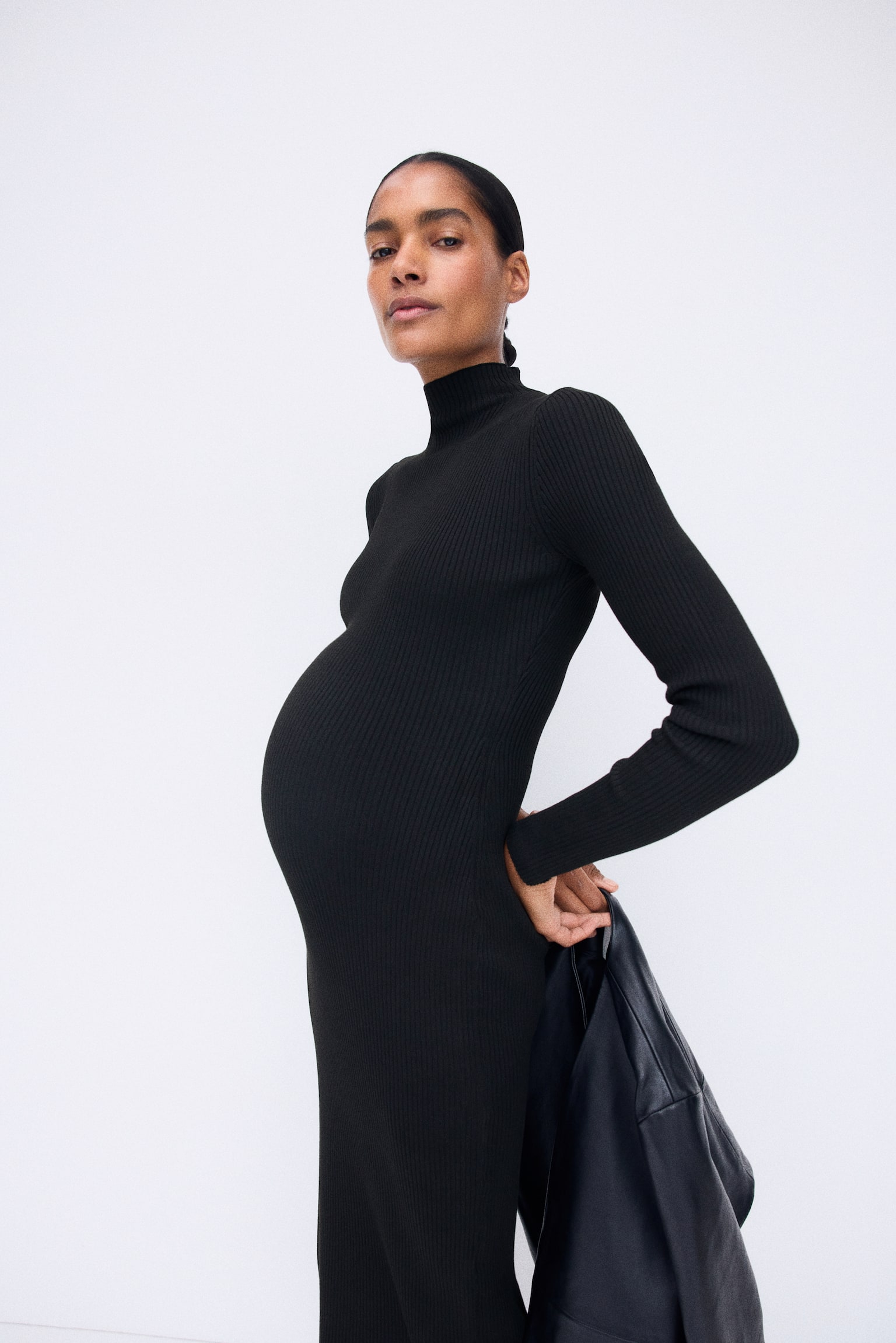 Женское платье H&M Mama Rib-Knit Mock Turtleneck, цвет: Чёрный — фото 5