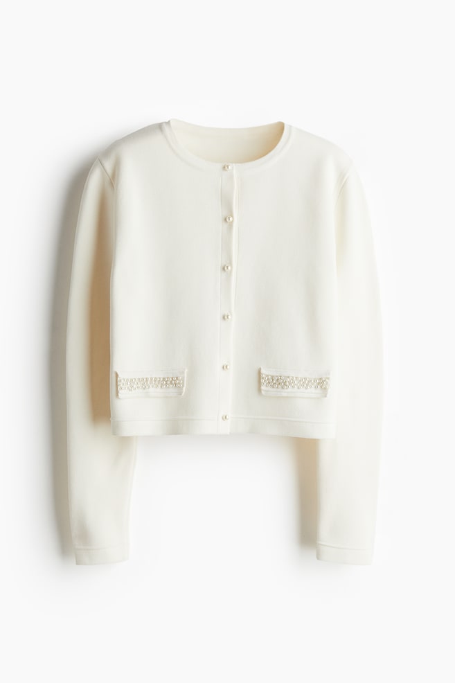 Bead-Embellished Cardigan - White/Black - 1