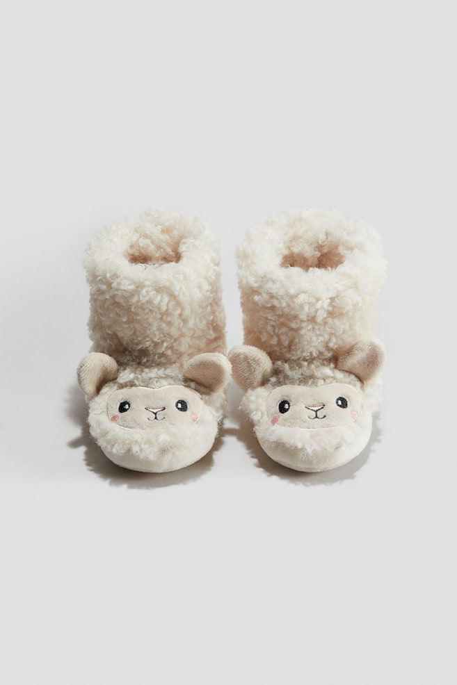 Chaussons duveteux à semelle souple - Blanc/moutons/Rose clair/Beige/imprimé léopard/Beige/ours - 1