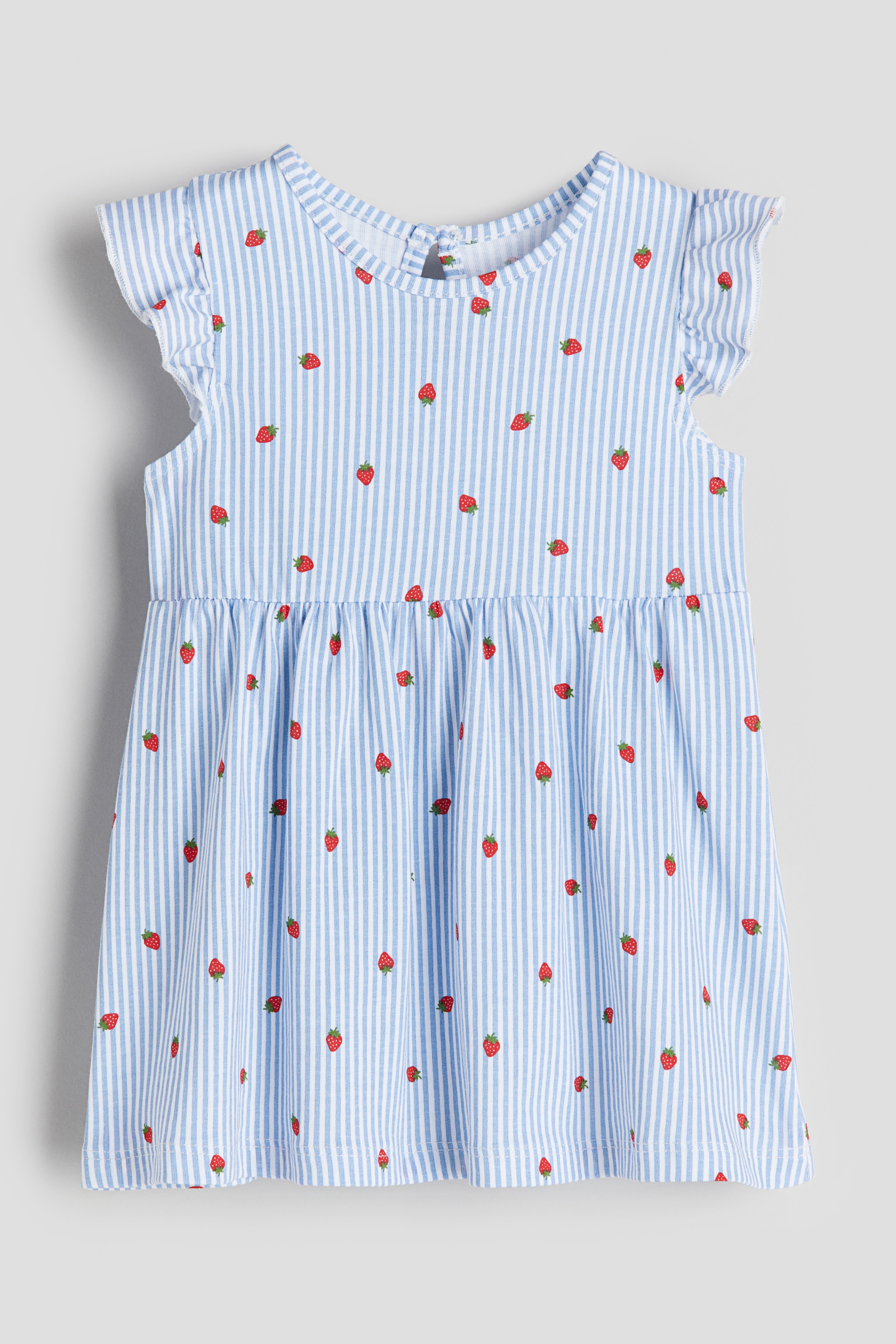 Ruffle-trimmed Jersey Dress - Round Neck - Sleeveless - Light blue/strawberries  - Kids | H&M US