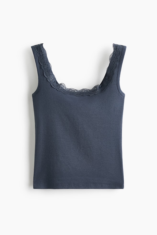 Lace-Trimmed Tank Top - Dark blue/White - 1