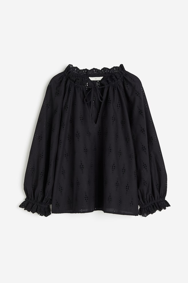 Broderie anglaise blouse - Black/White - 2
