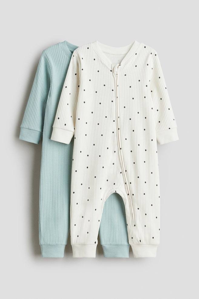 2-pack cotton sleepsuits - White/Spotted/Pink/Floral/Light pink/Spotted/Light beige/White striped/Navy blue/Space/Pink/Leopard print/White/Light pink/Beige/Patterned/Light dusty green/Floral/Light green/Animals/Light pink/Strawberries - 1