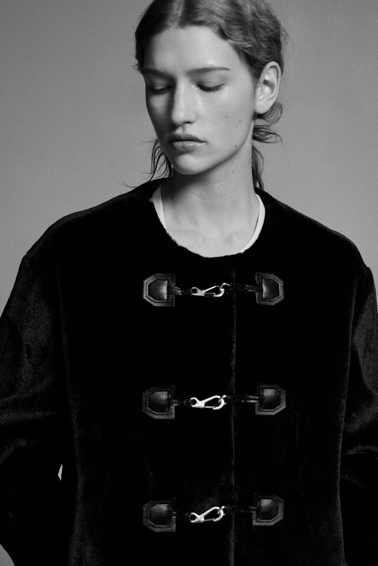 Duffle-style jacket - Black/Light beige - 1