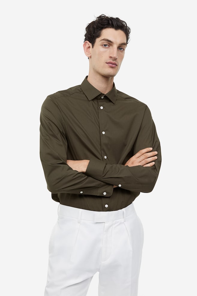 Skjorta i COOLMAX® Regular Fit - Khakigrön/Vit/Svart/Mörkgrå/Randig - 1