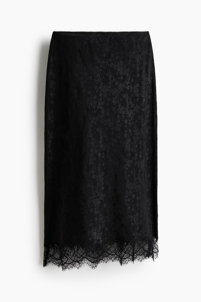 Lace-Trimmed Midi Skirt - Black/Ivory/floral - 1