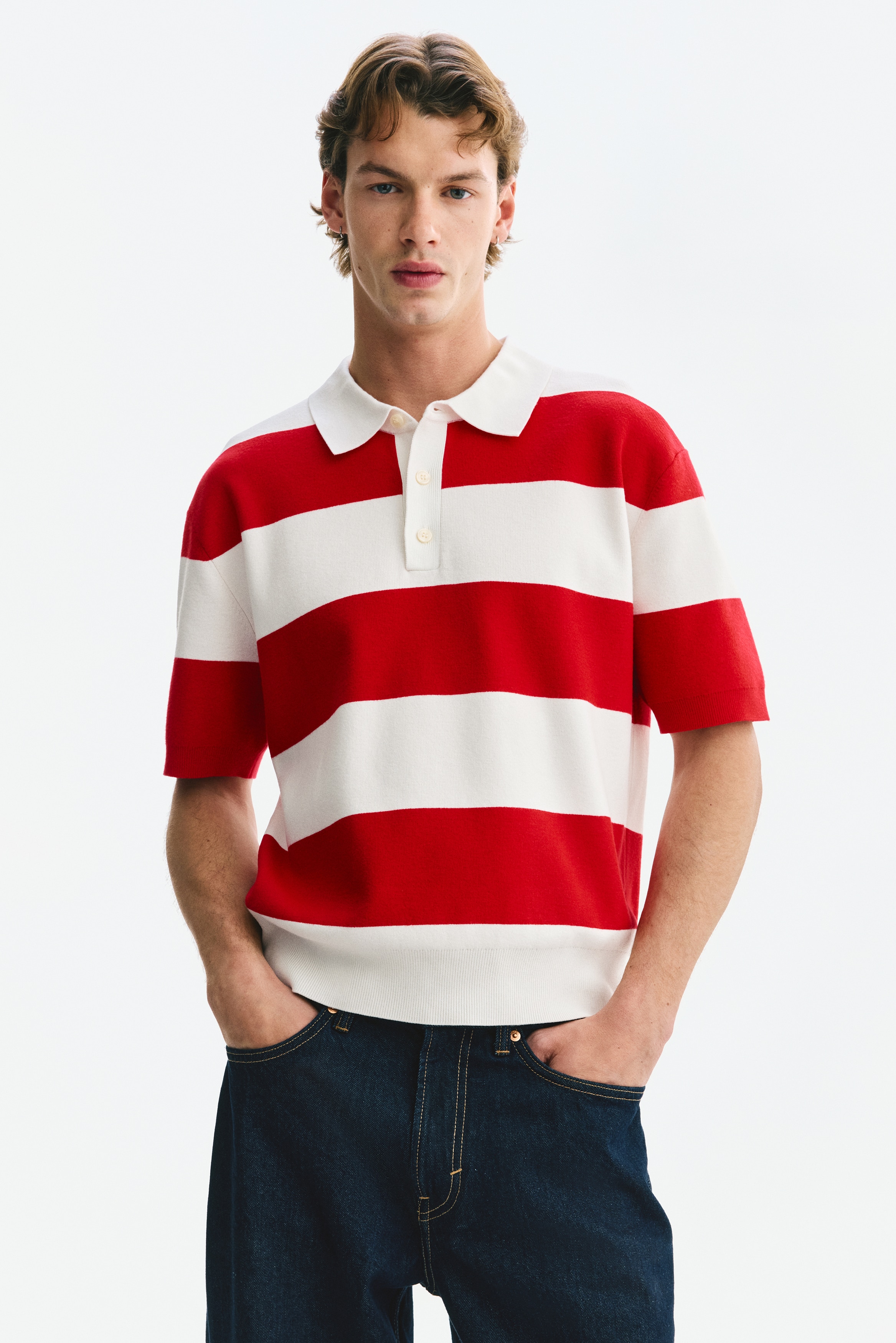Playera polo Regular Fit - Rojo vivo/Rayado/Borgoña/Rayado