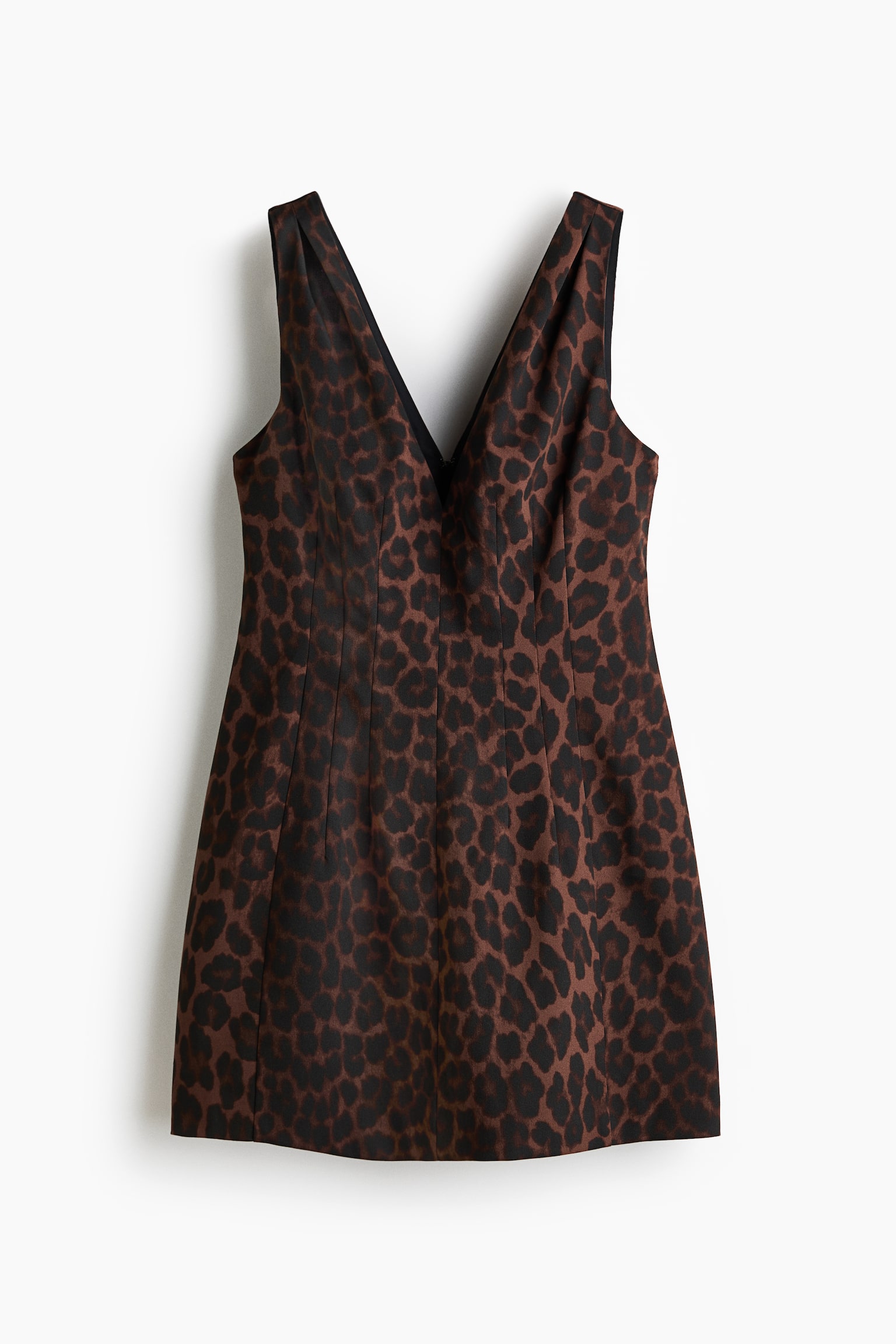 Šaty s véčkovým výstrihom a zúženým pásom - Hnedá/leopardí vzor/Červená/Čierna - 1