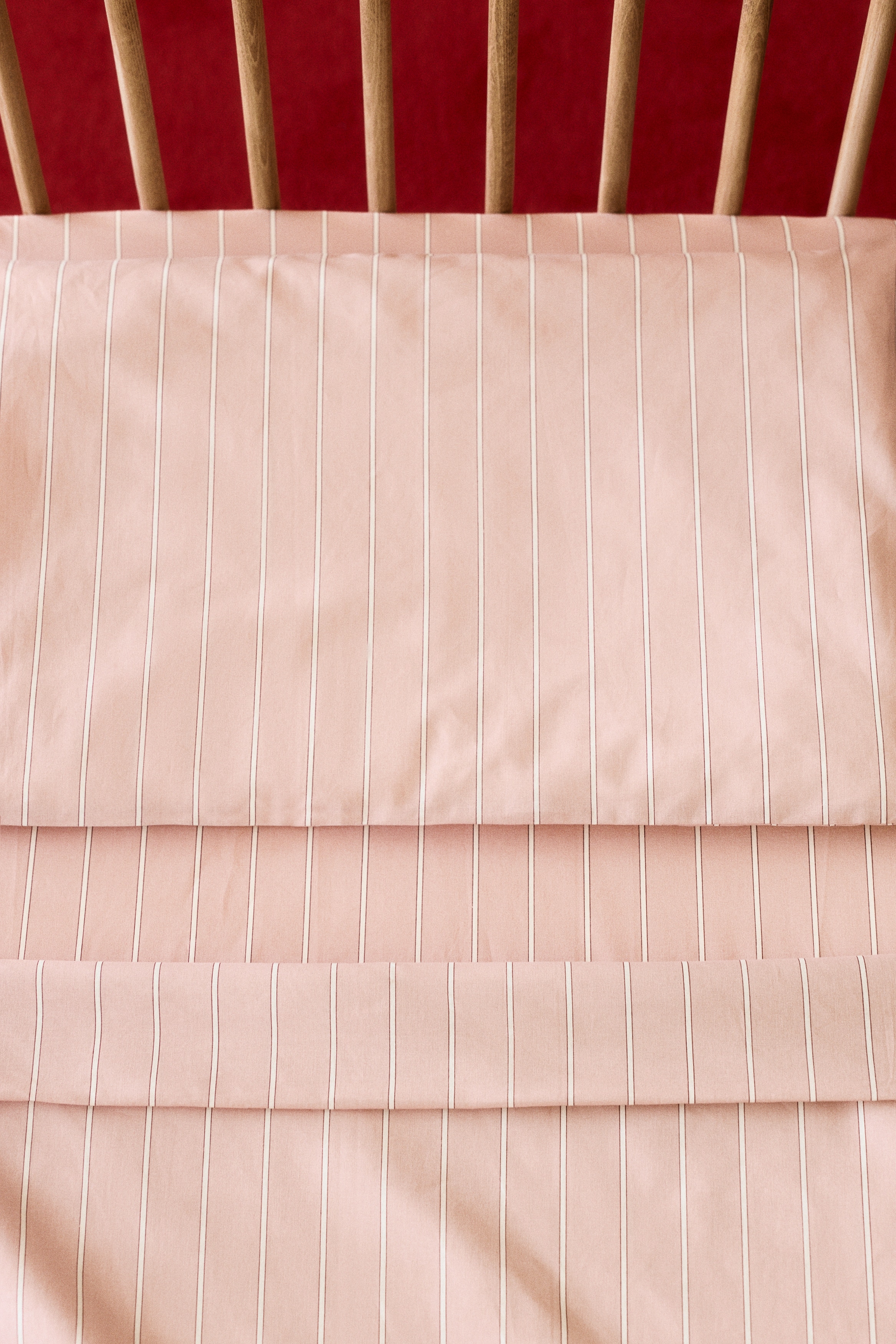 Set copripiumino per culla in cotone a righe - Rosa polvere/righe/Beige chiaro/righe