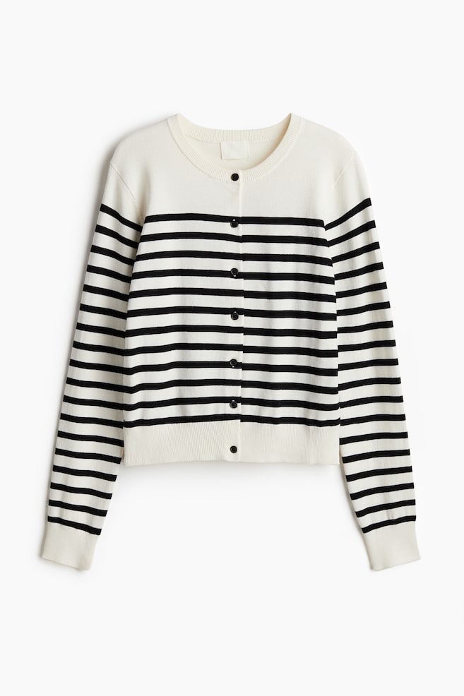 Fine-Knit Cardigan - White/black striped/Black/Cream/Dark taupe/Dark gray melange/Gray melange/Light beige/Light beige - 1