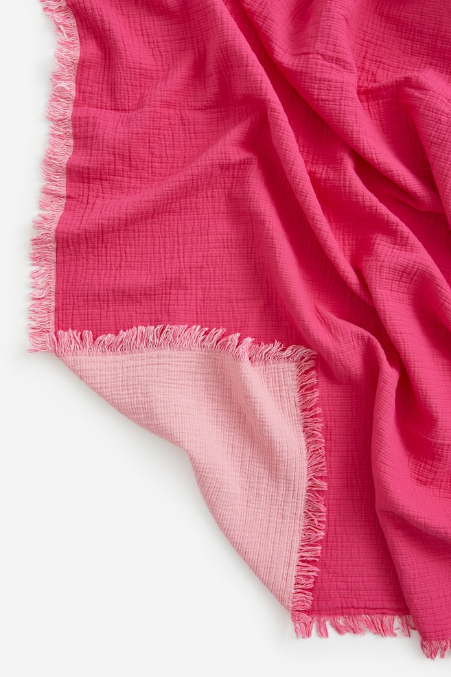 Fringed cotton muslin bedspread - Pink/Royal blue/Green - 2