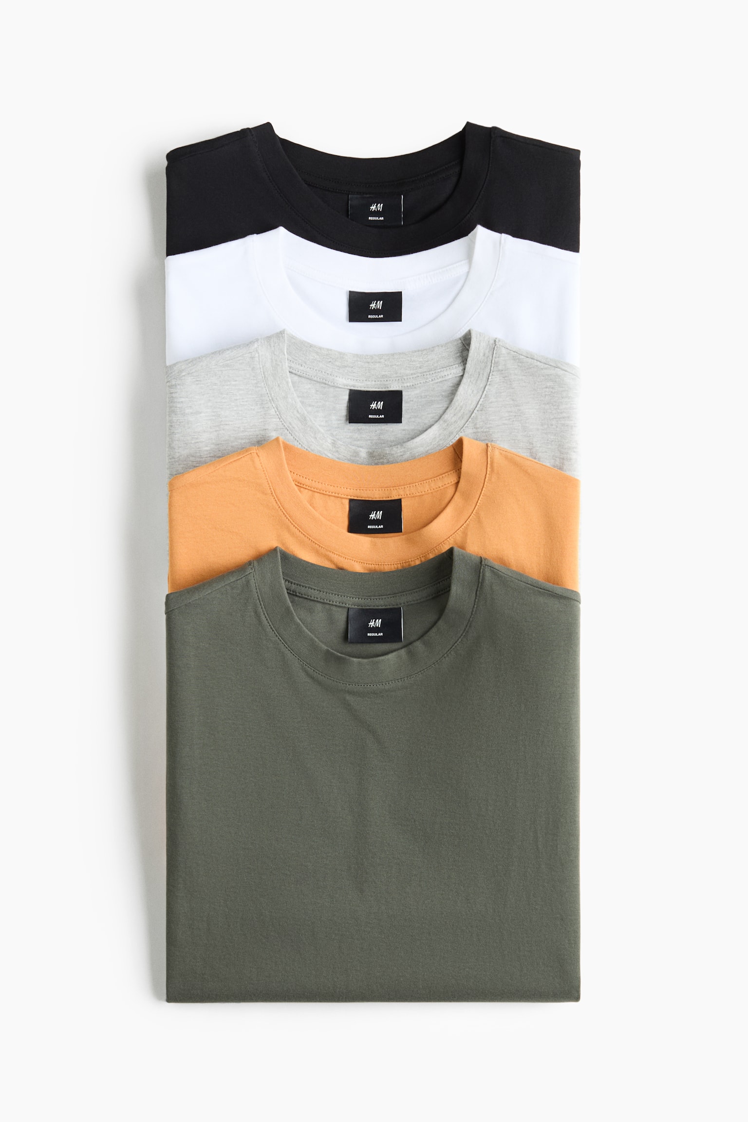 5-pack Regular Fit T-shirts - Dark khaki green/orange/Navy blue/gray/White/Black/White/Light purple/Black/Navy blue/beige/white/Brown/Dark gray/forest green/pink/Cream/light gray/forest green