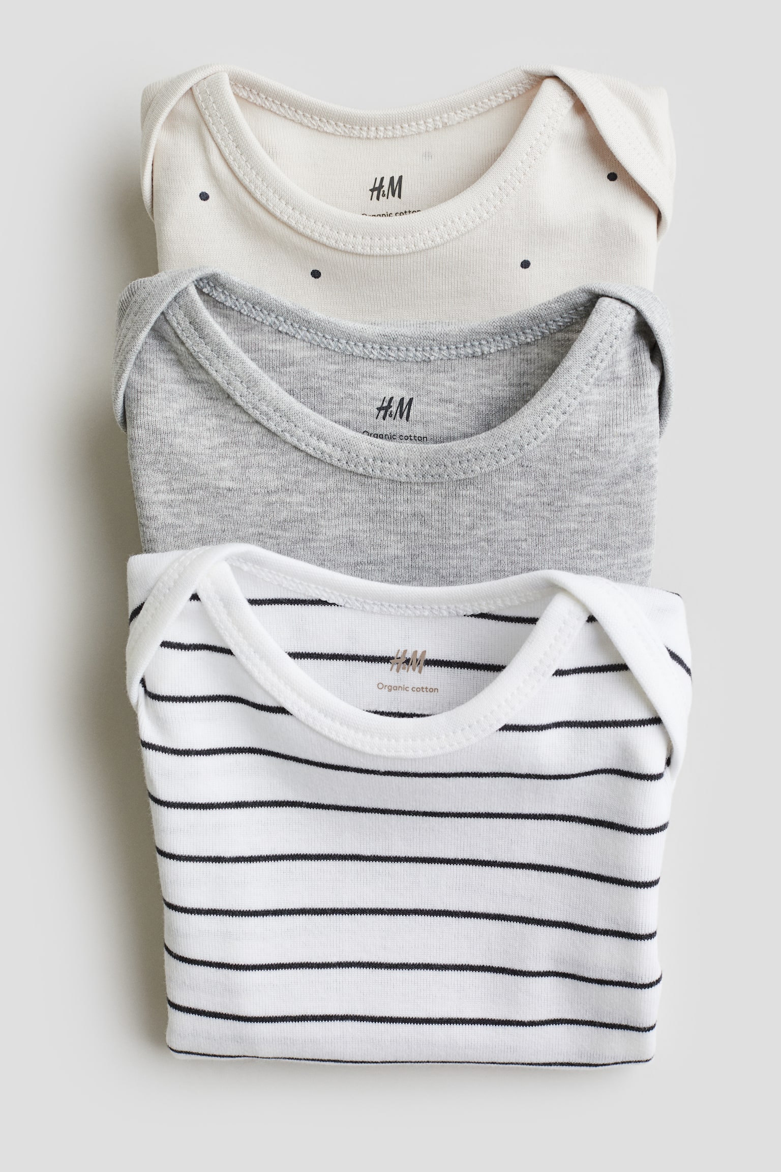 Детские хлопковые боди H&M, 3 шт, цвет: Серый — фото 2