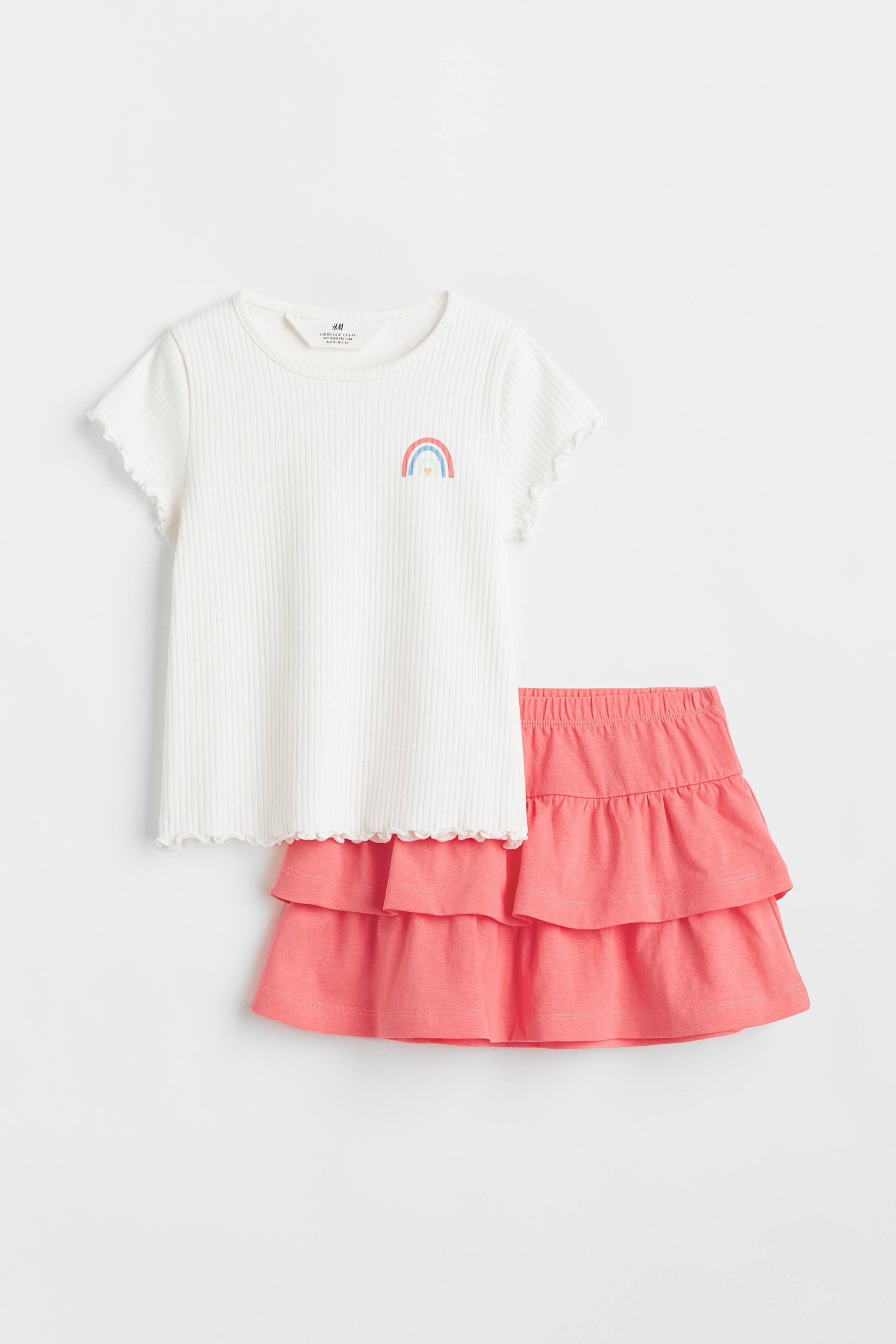 View larger image: 2-piece cotton set - White/Coral - Kids | H&M 1