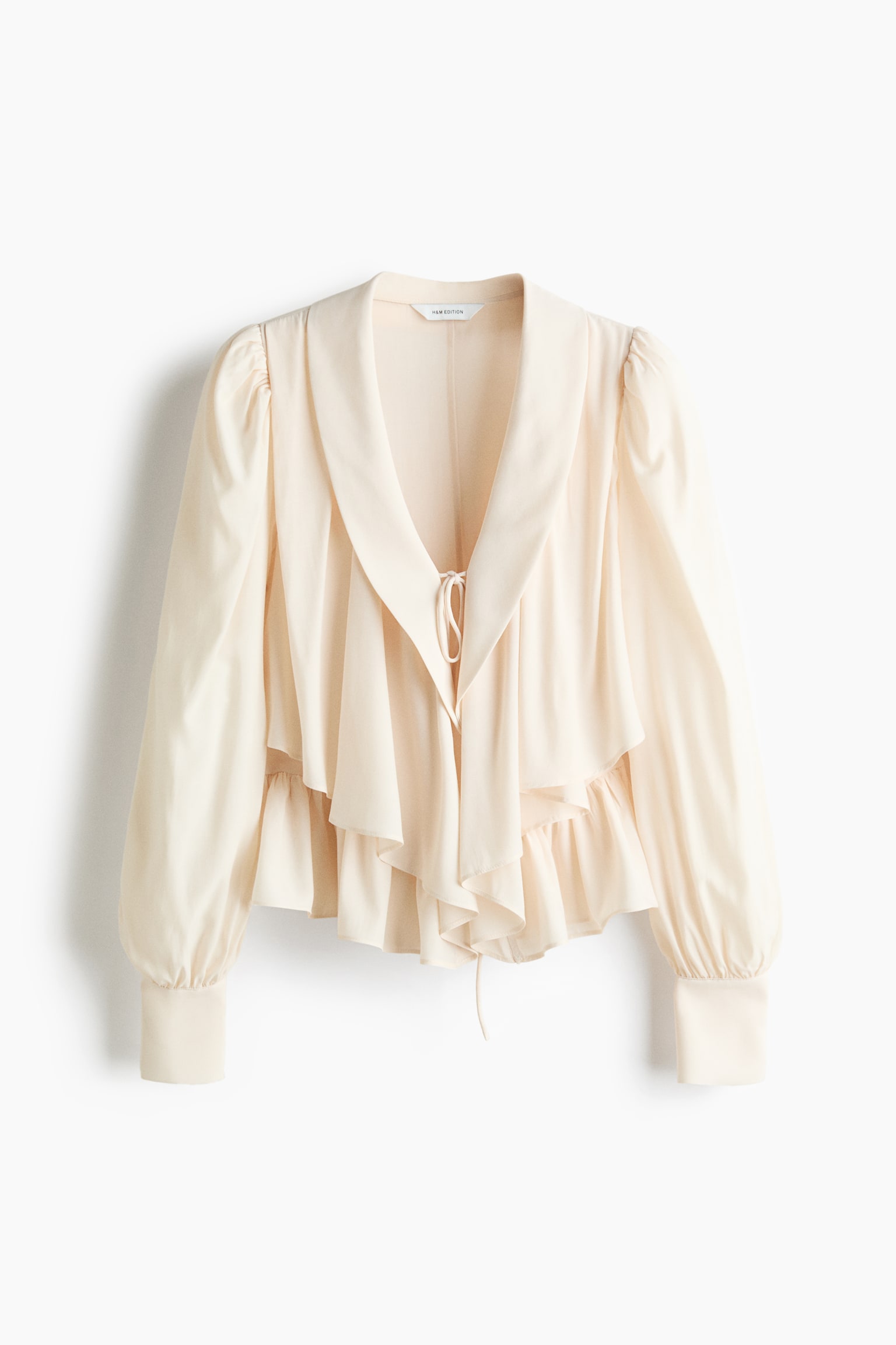 Shawl-collared peplum blouse - Light beige/Black - 1