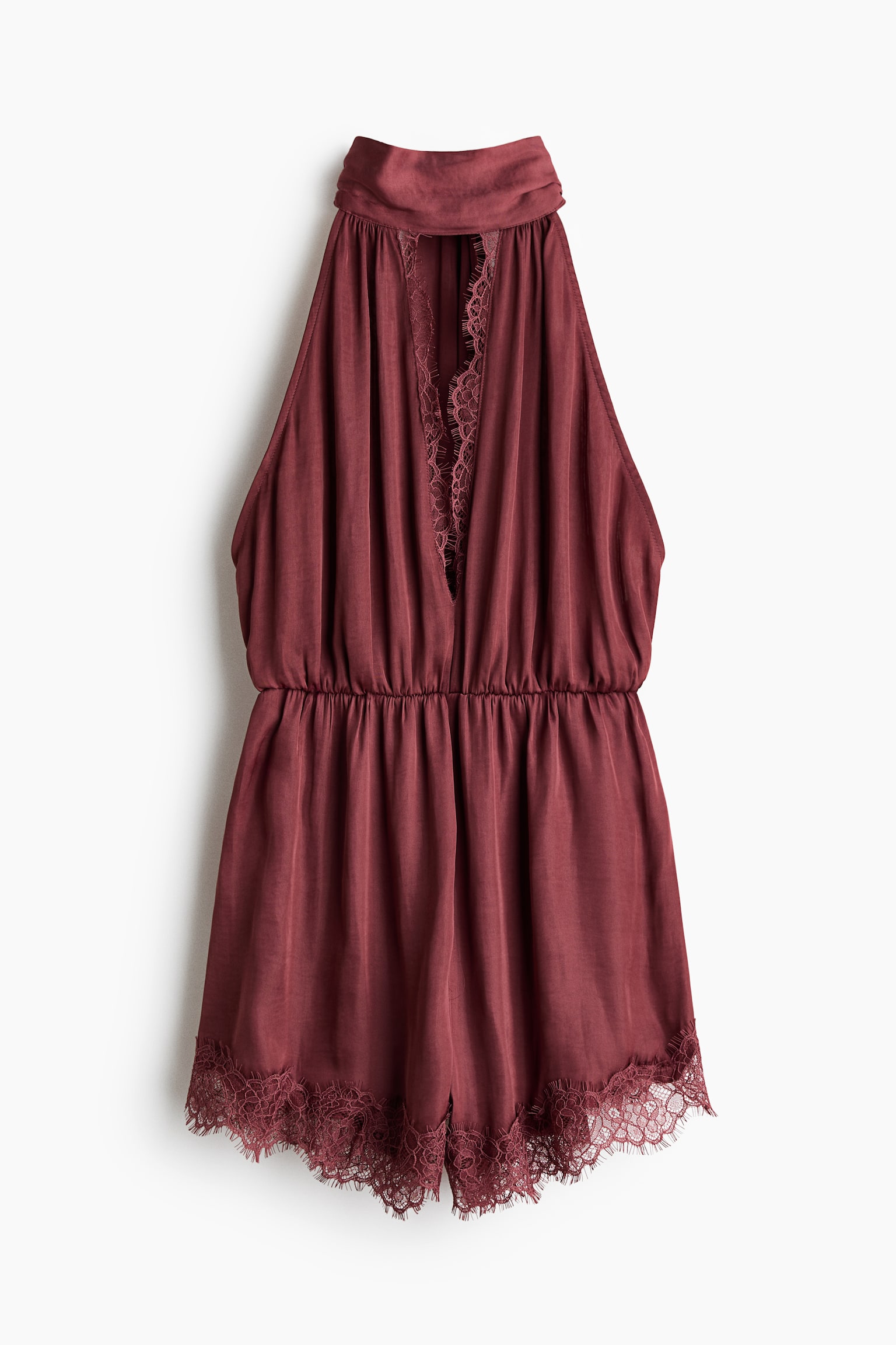Bộ playsuit cổ yếm viền ren - Màu đỏ gỉ sắt - 1
