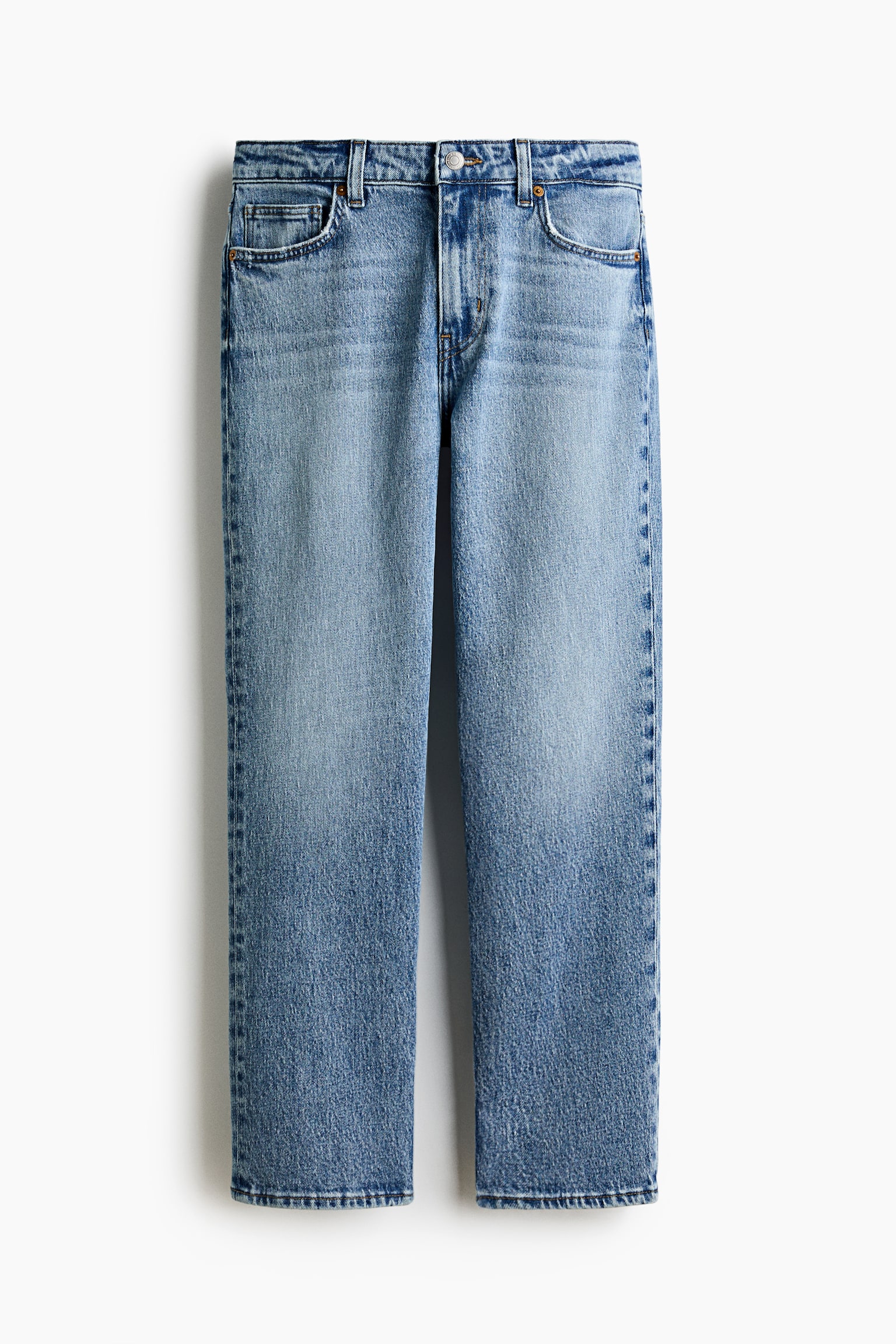 Slim Straight Regular Waist Ankle Jeans - Denimblau/Helles Denimblau - 1