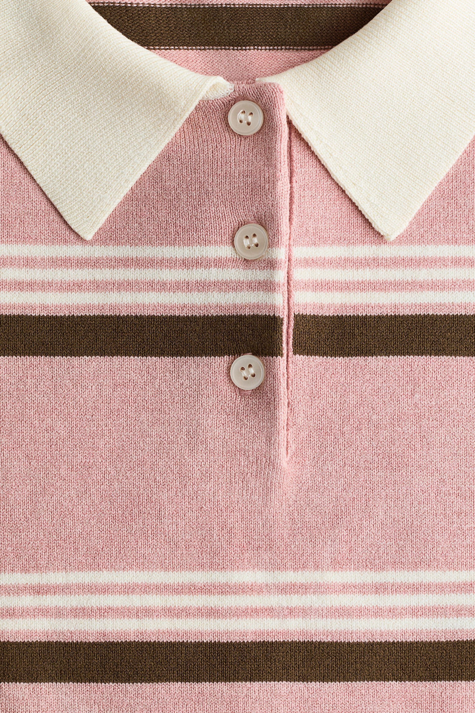 Fine-knit polo shirt - Pink marl/Striped/Light yellow/Striped - 4
