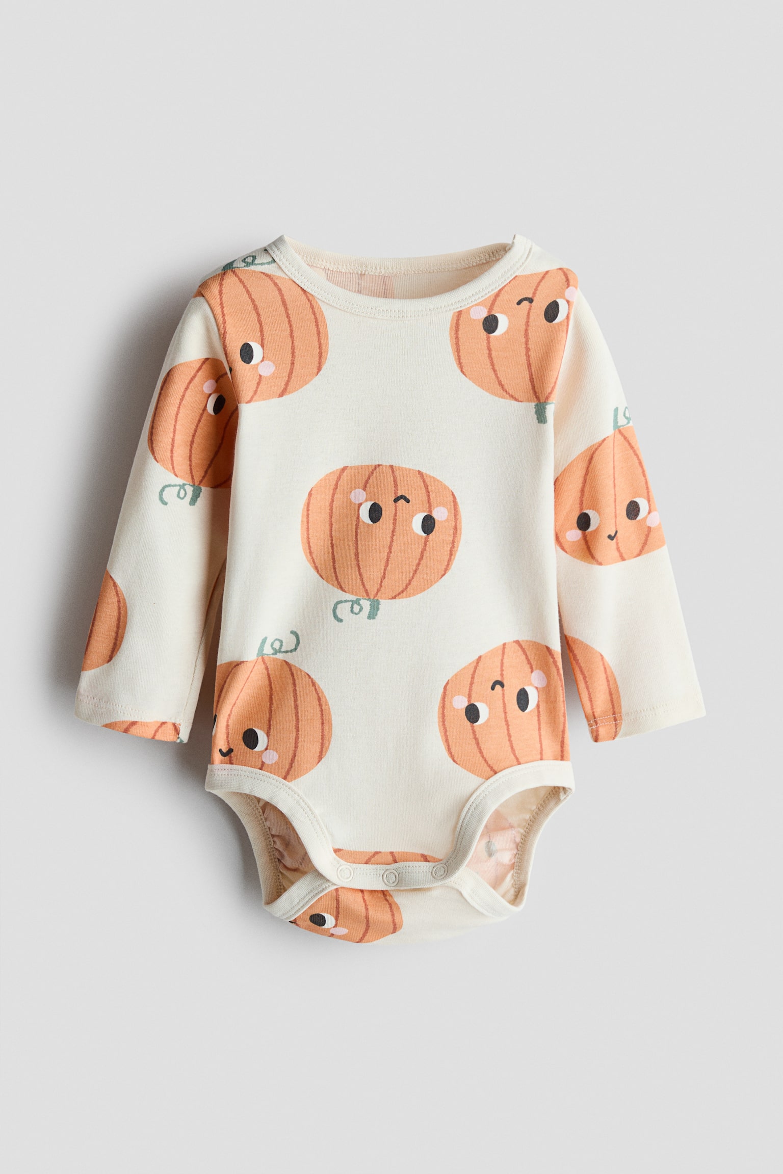 Printed Cotton Bodysuit - Light beige/pumpkins/Light dusty blue/floral/Cream/vehicles/Light beige/animals/Cream/cherries - 1
