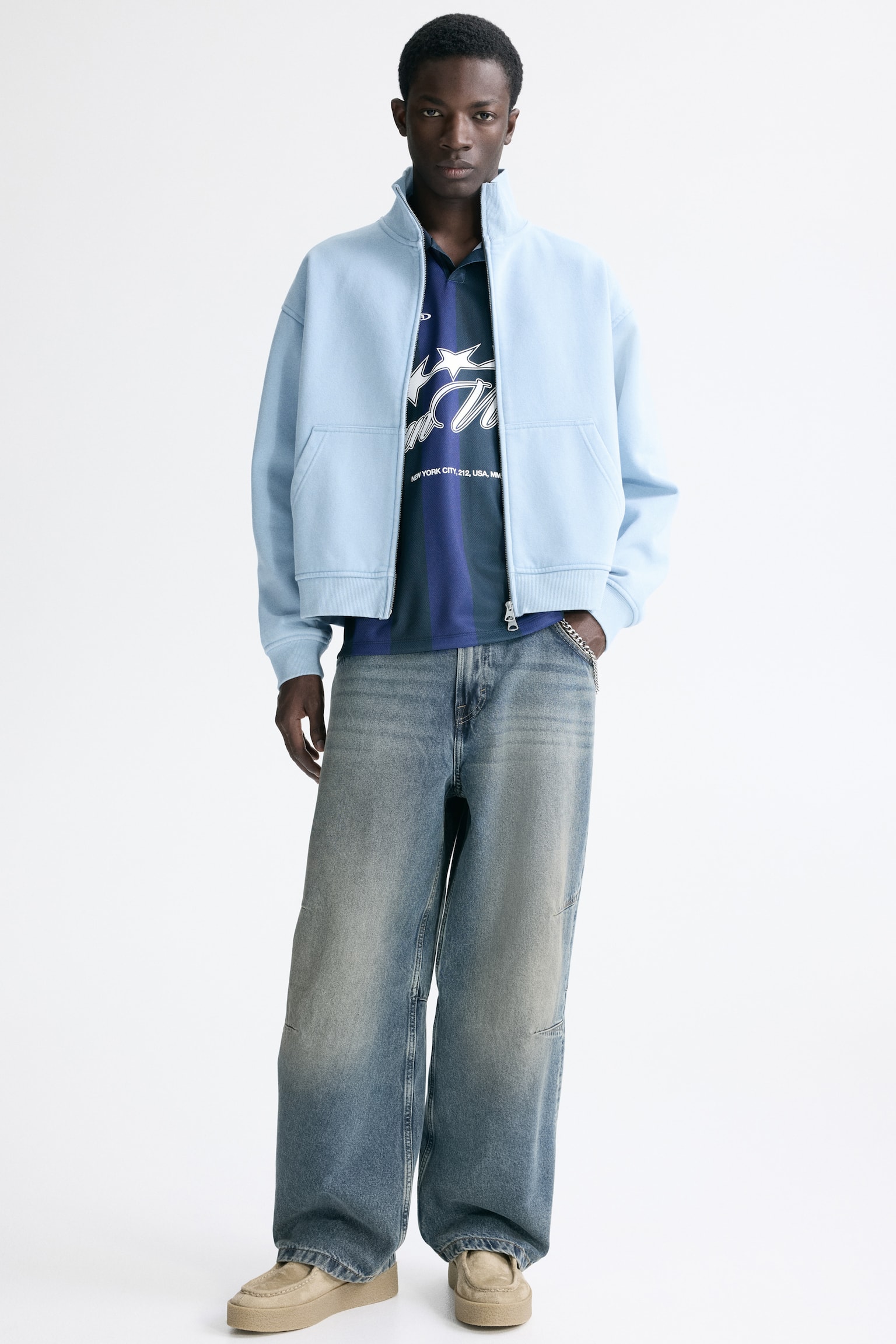 Rozpinana pudełkowa bluza Loose Fit - Jasnoniebieski/Bright green/Jasnoszary melanż - 2