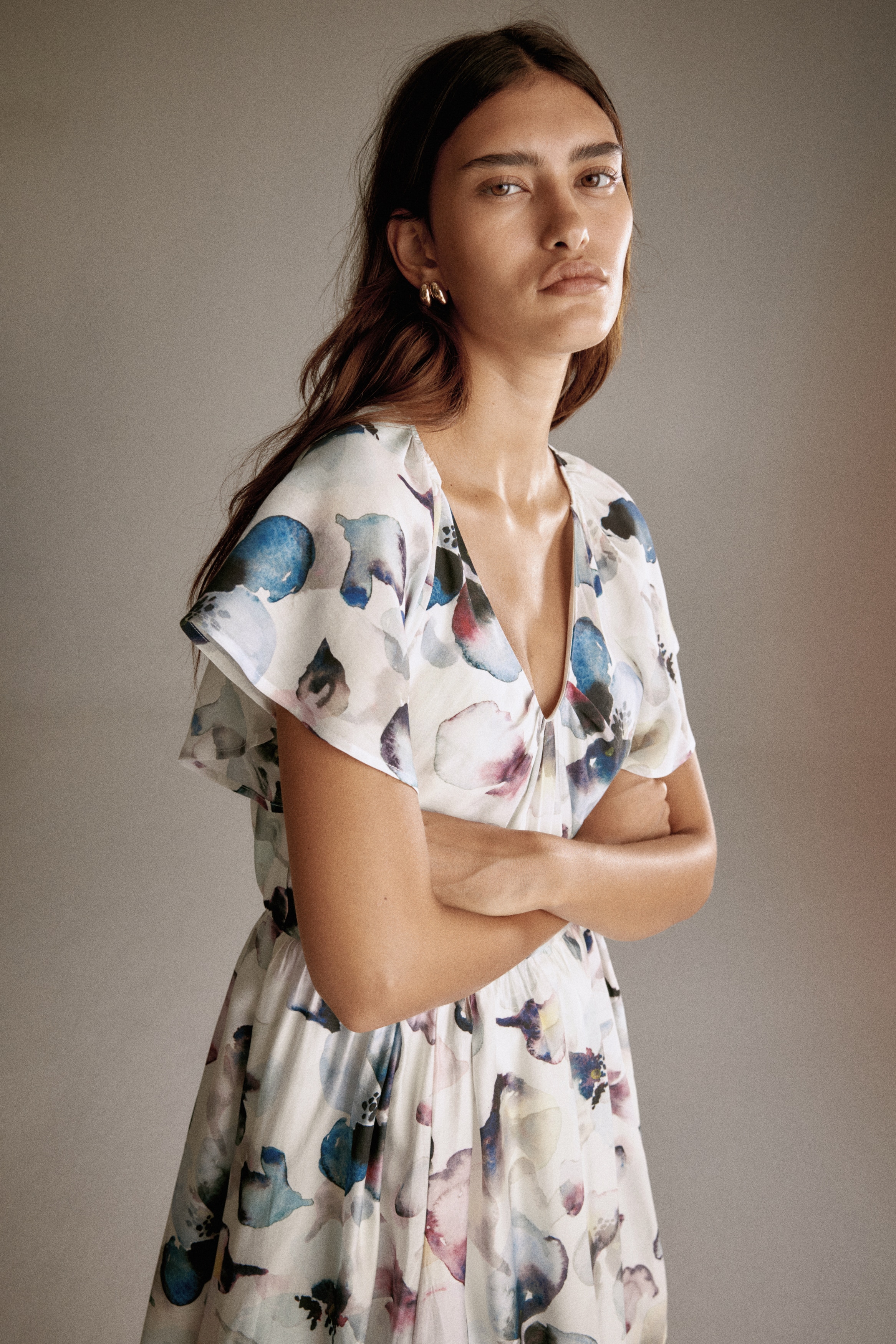 Váy với chân váy xoè - Màu trắng/Hoa