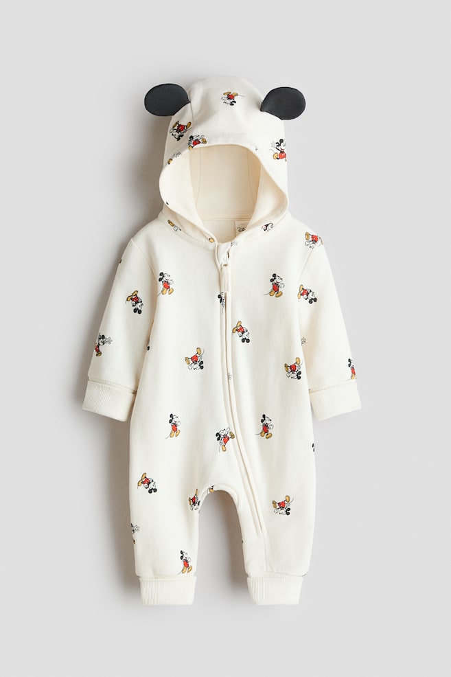 Printed sweatshirt romper suit - White/Mickey Mouse - 1