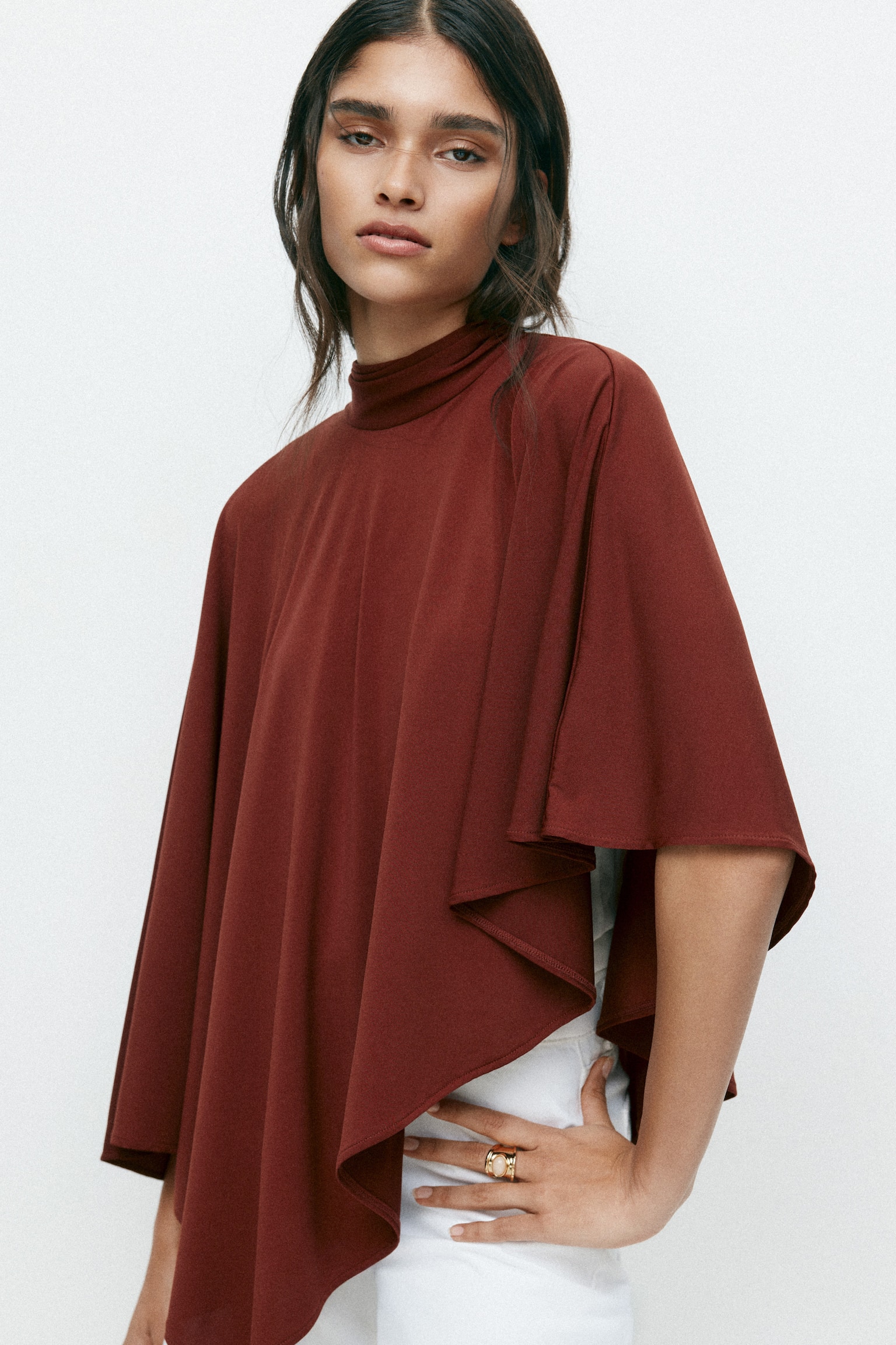 Top cape asymétrique - Rouge rouille - 2