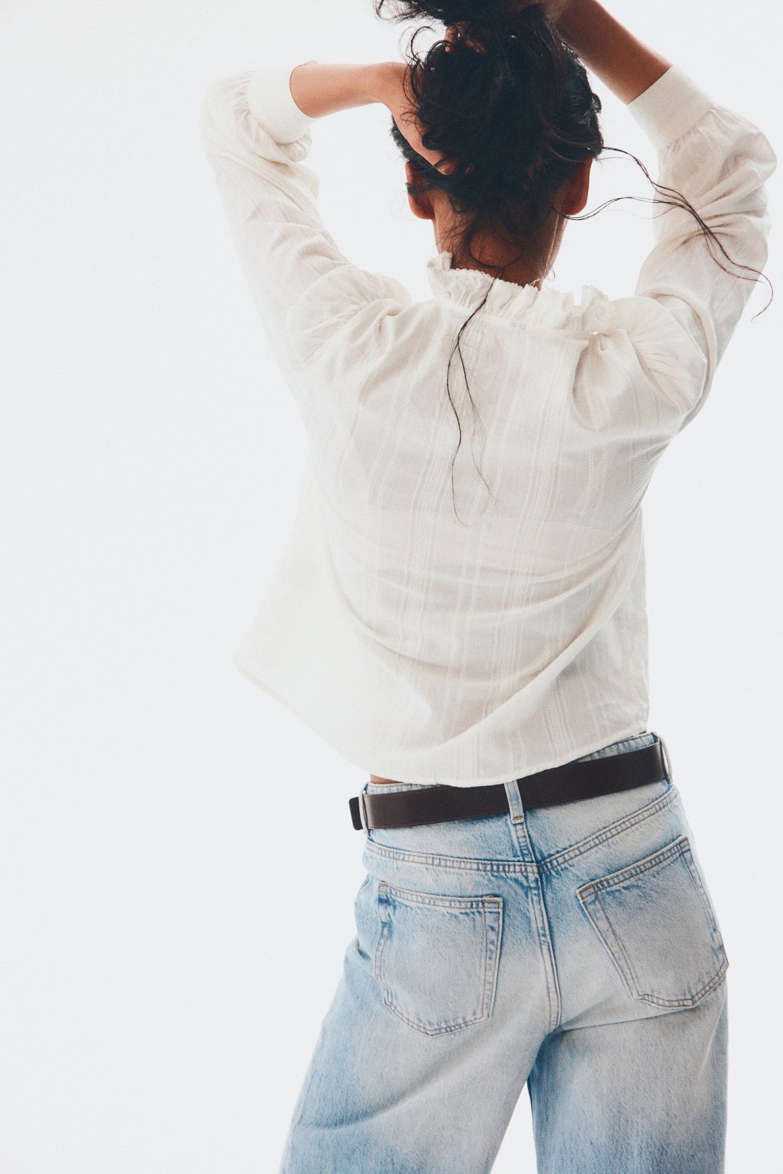 Frill-collared cotton blouse - White/Light pink/Light blue/Checked - 3