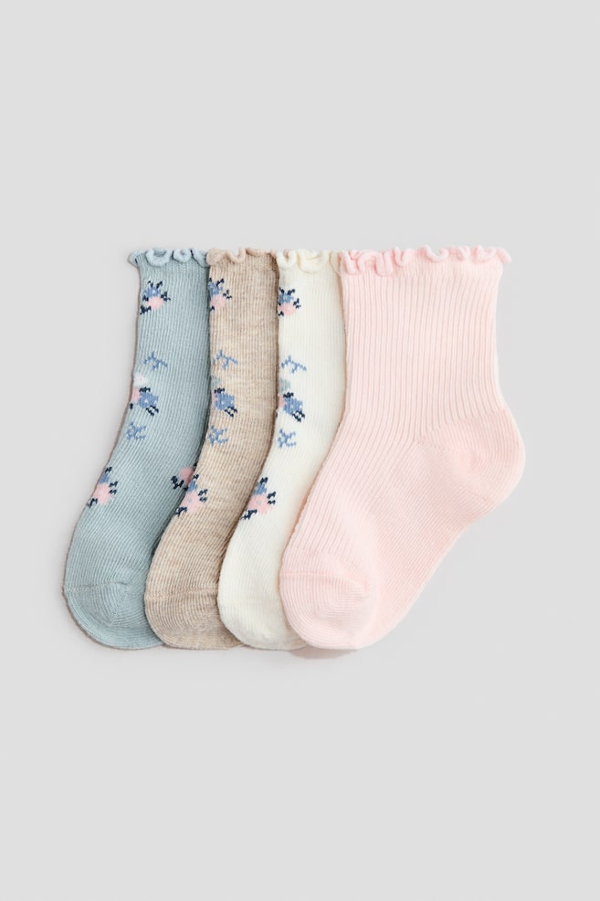 4-pack overlocked socks - Turquoise/Floral/Light pink/Hearts/Light blue/Strawberries - 1