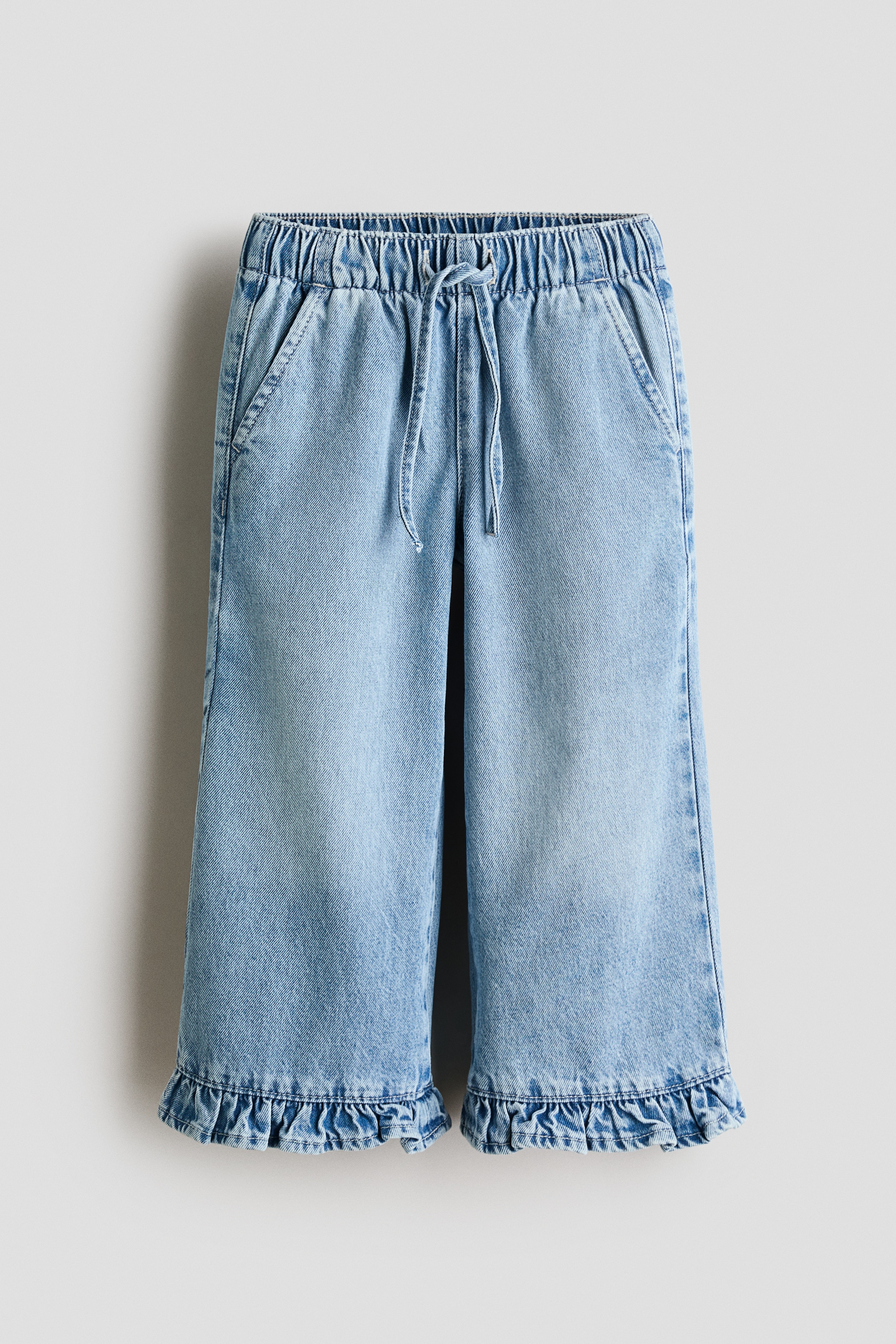 Ruffle-Trimmed Cotton Pants - Light denim blue/Light pink