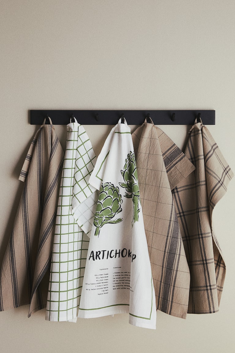 Beige/patterned 3-pack Cotton Tea Towels at H&M Home | H&M US