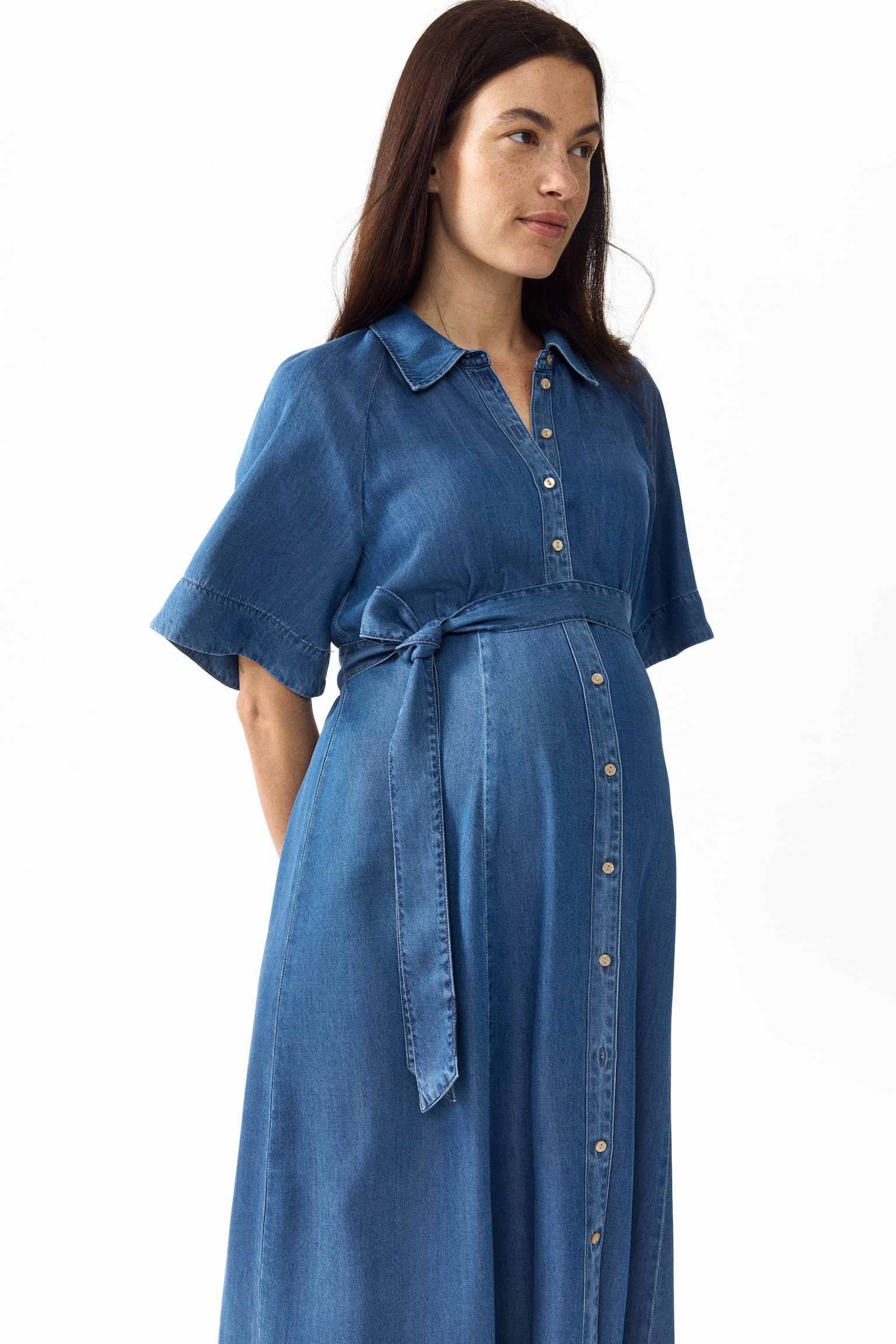 MAMA Tie-belt denim dress-Denim blue - 6