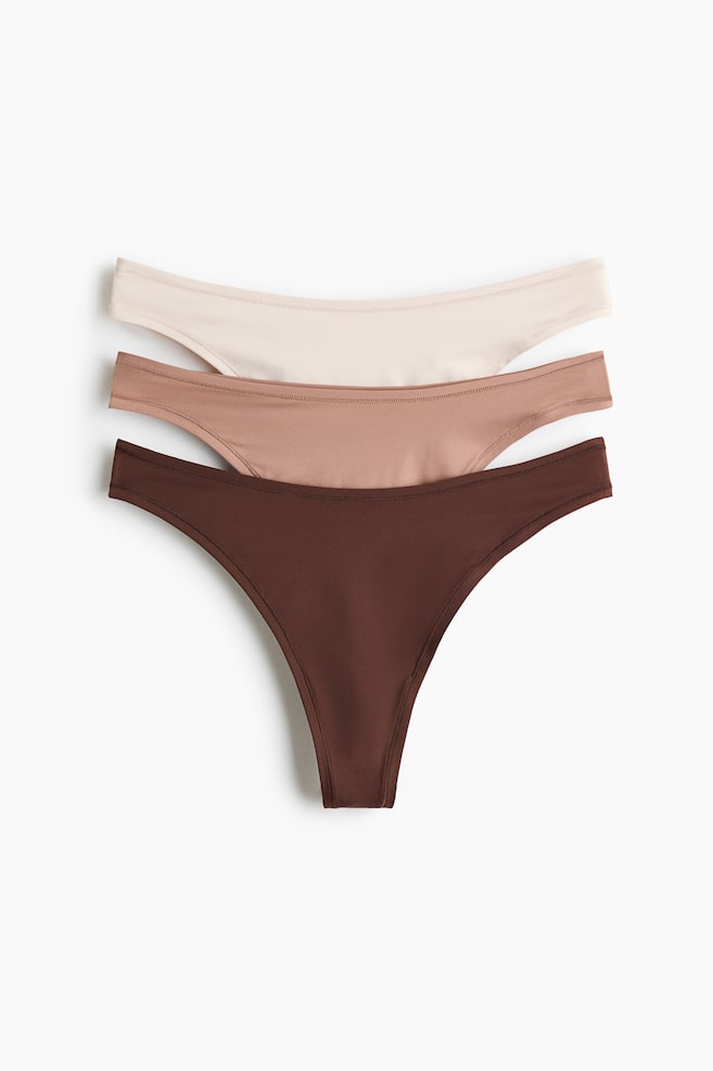 Pack de 3 cuecas Thong em microfibra - Creme/Bege/Castanho escuro/Castanho/Padrão leopardo/Castanho escuro/Creme/Rosa/Preto/Bege - 1