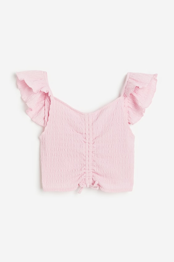 Flounce-trimmed strappy top - V-neck - Sleeveless - Light pink - Kids ...