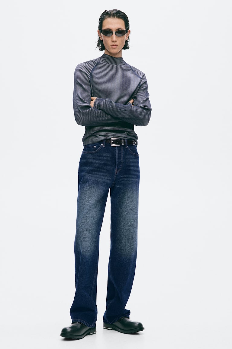 Rebrasti džemper s polurol-kragnom Slim Fit
