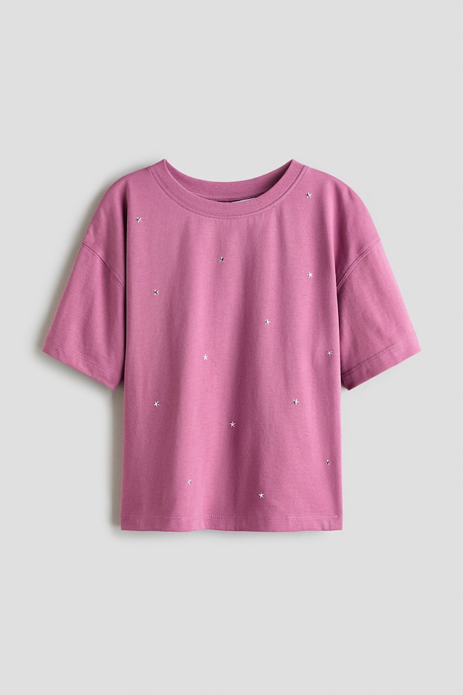 T-shirt ornementé en coton - Violet ancien/étoiles - 1