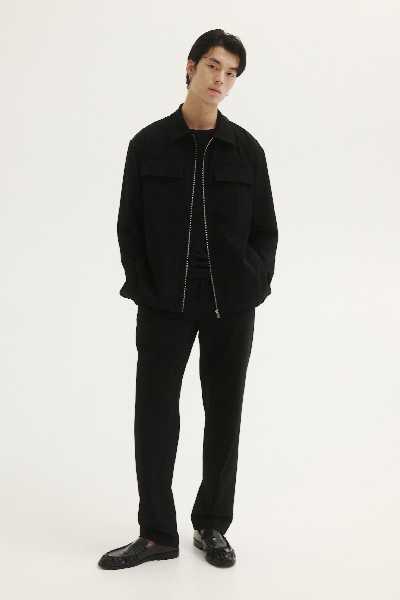 Мужская рубашка H&M Four-Way Stretch Regular-Fit Overshirt, цвет: Чёрный — фото 3