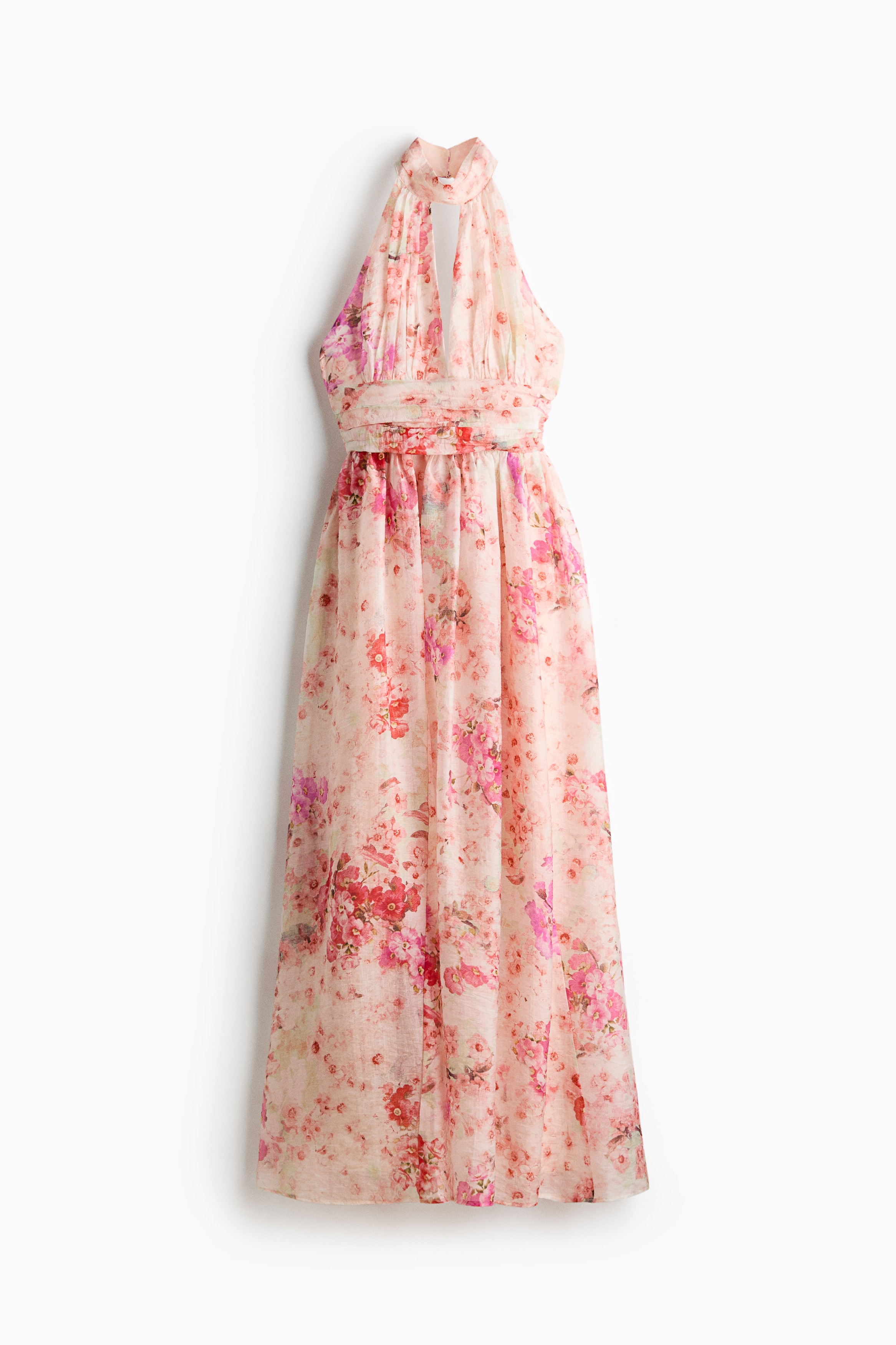 Tie-detail halterneck dress - Light pink/Floral