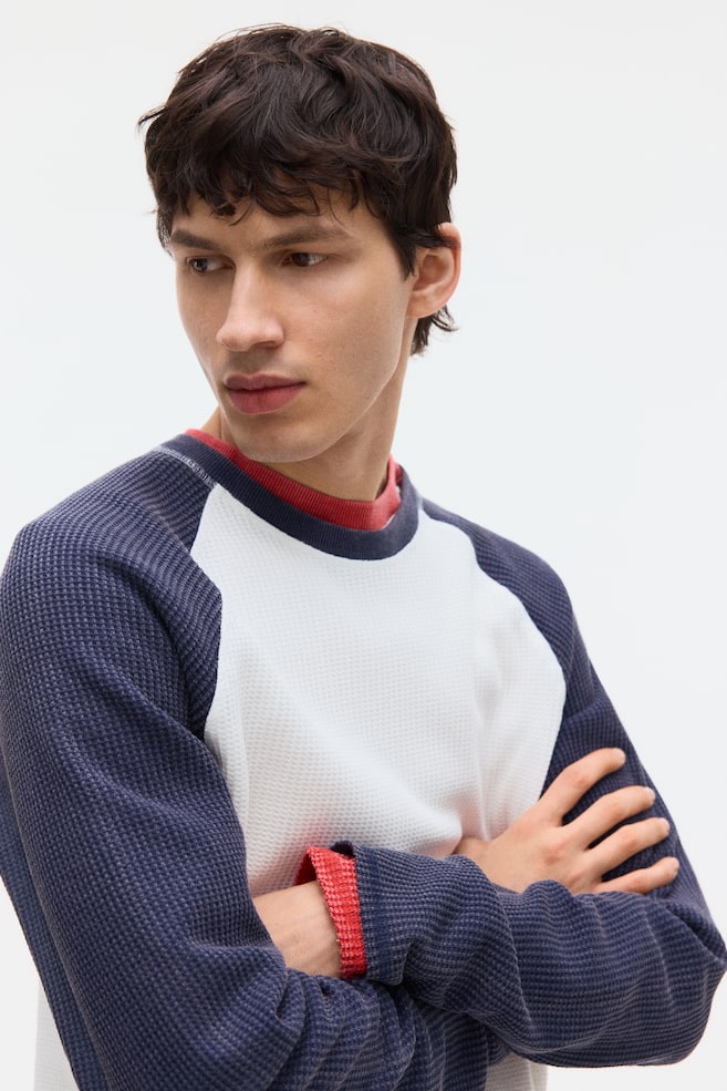 Regular Fit Waffled jersey top - Dark blue/Colour block/Red/Colour block - 6
