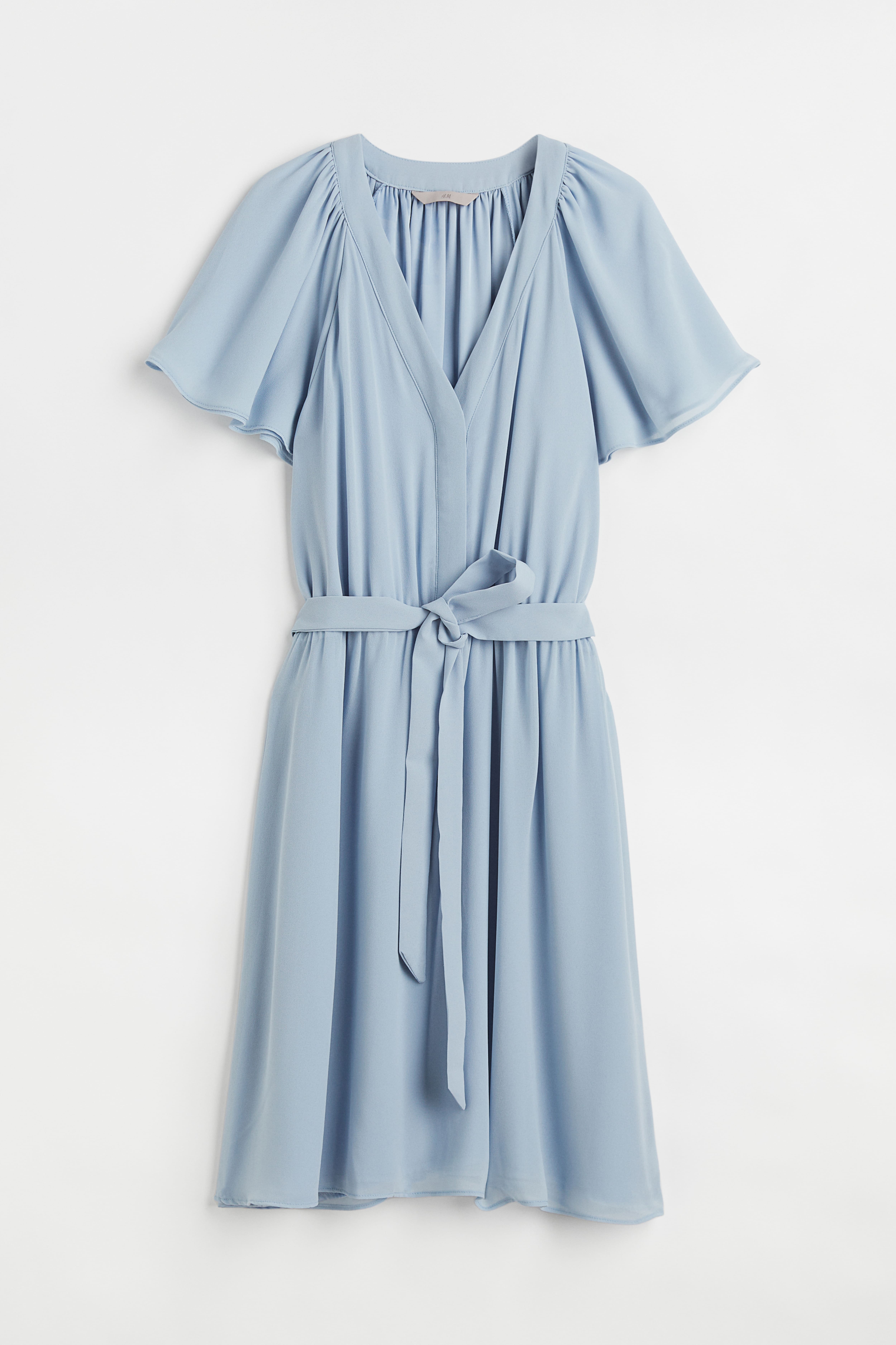 V-neck Chiffon Dress - V-neck - Short sleeve - Light blue - Ladies | H&M US