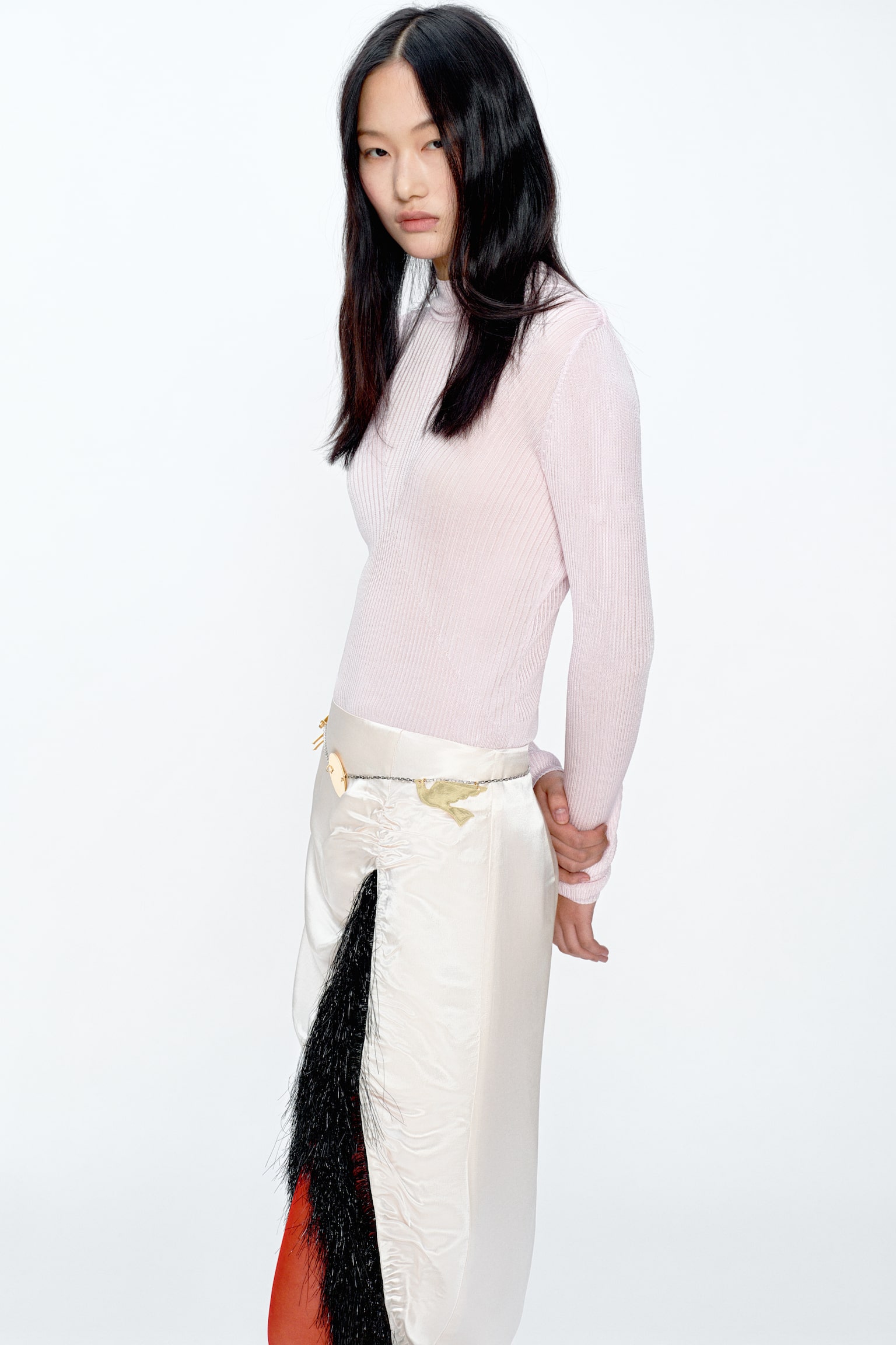 Rib-knit top - Light pink/Light grey/Black - 3