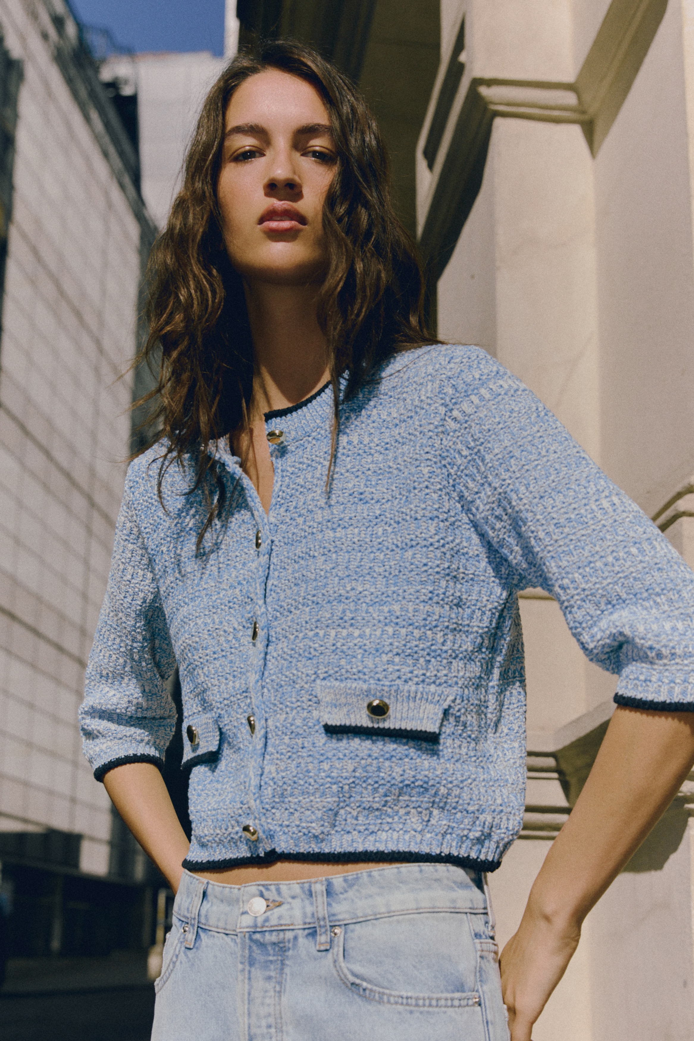 Textured-knit cardiganModel