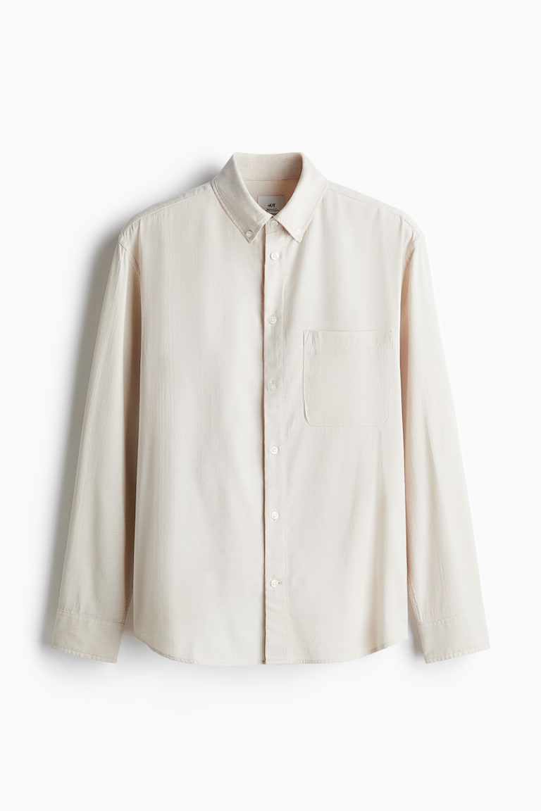 Men - Light Beige Regular Fit Textured Shirt - Size: XXL - H&M