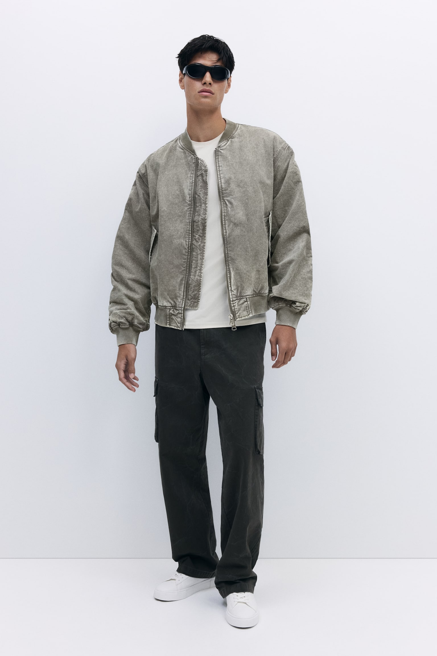 Áo khoác bomber giặt phai - Màu xanh kaki - 3