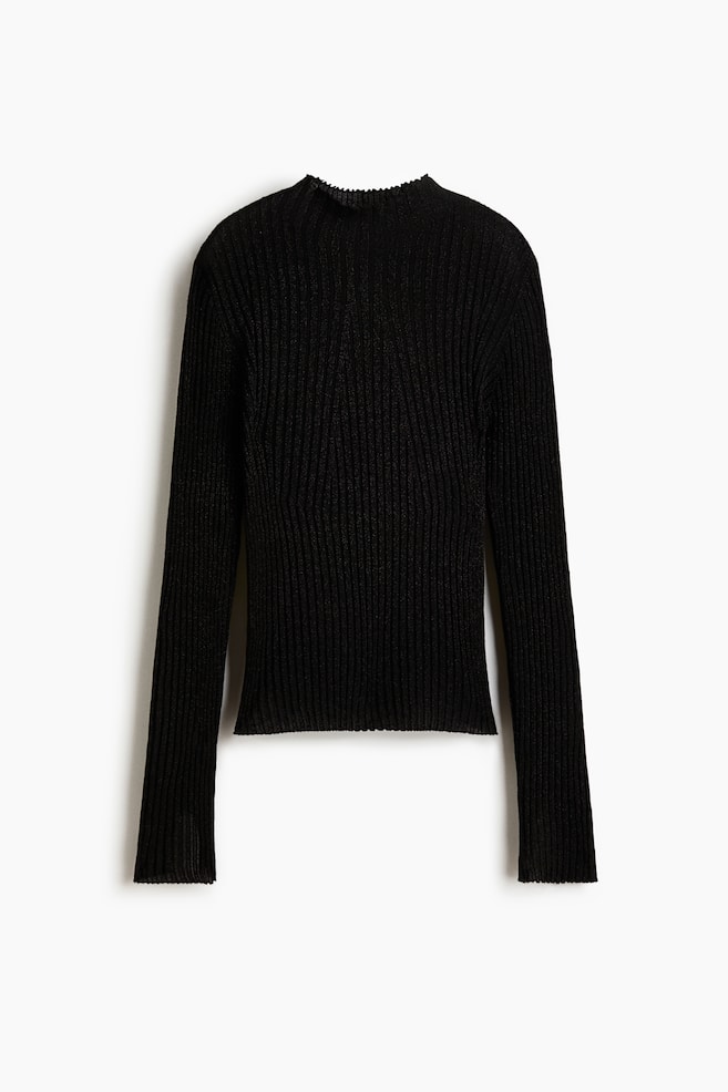 Top brillante con cuello perkins - Negro/Rosa/Marrón oscuro - 1