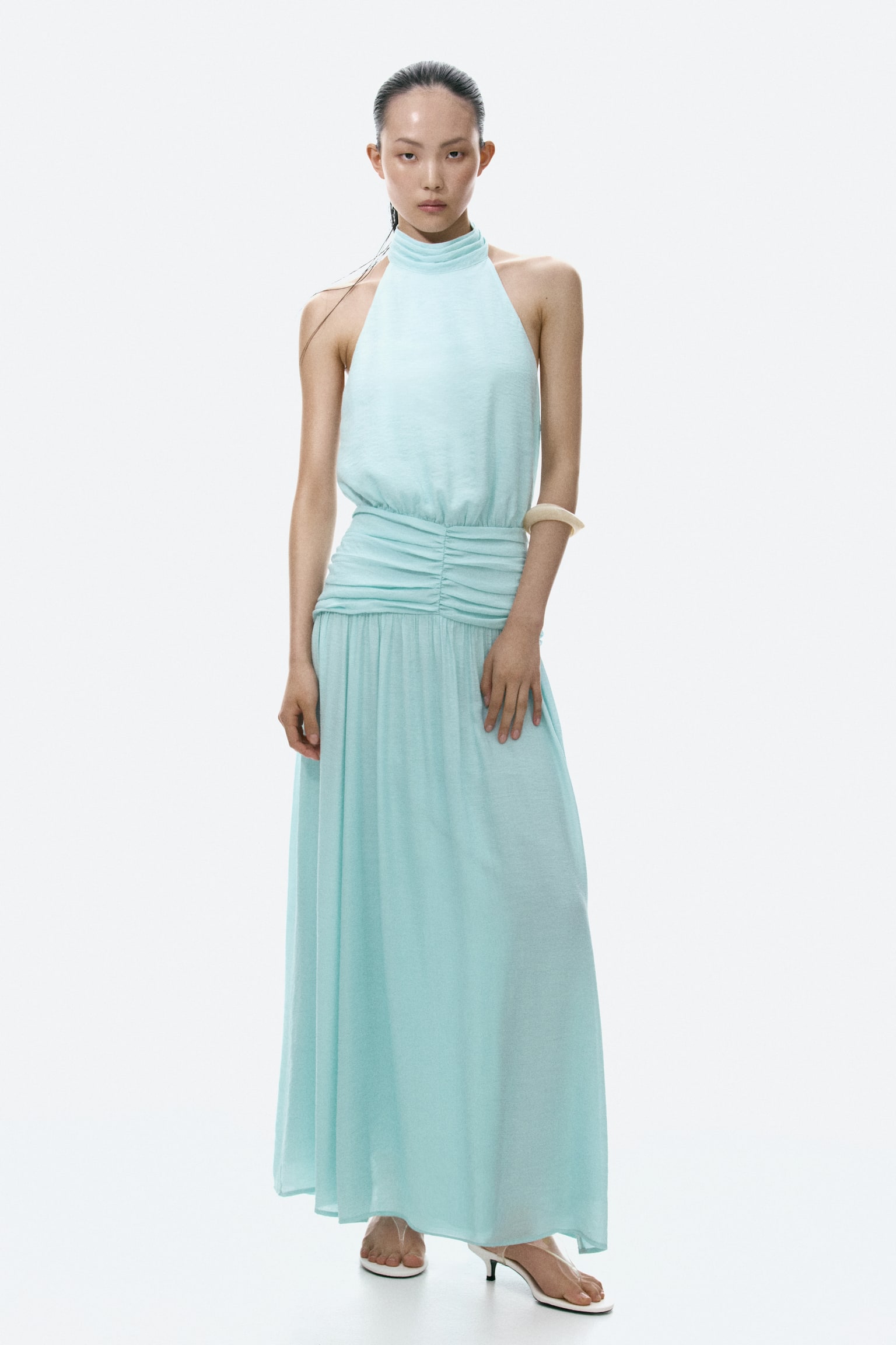 Robe à dos nu et effet drapé-Turquoise clair - 6