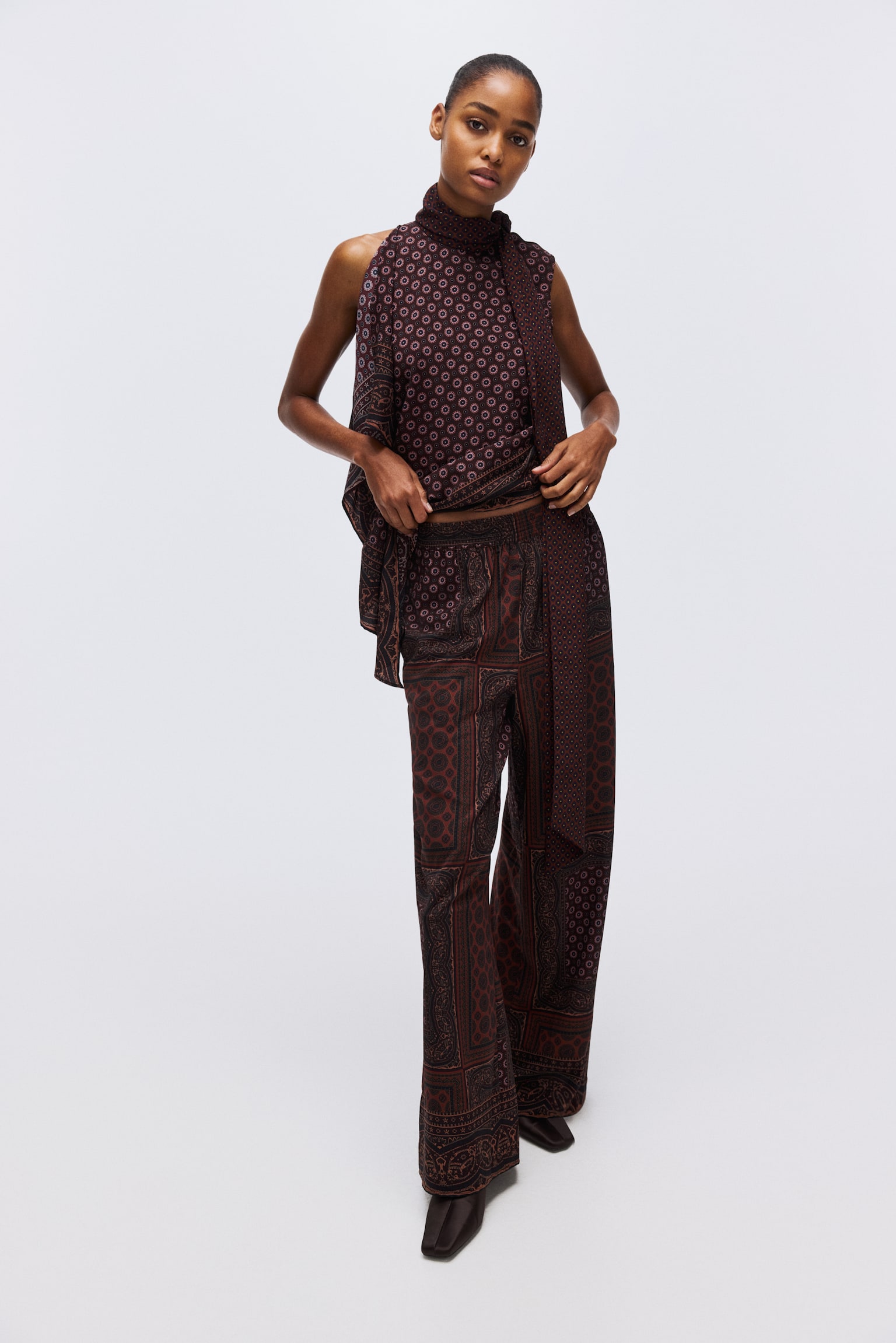 Pull-on trousers - Burgundy/Patterned - 5