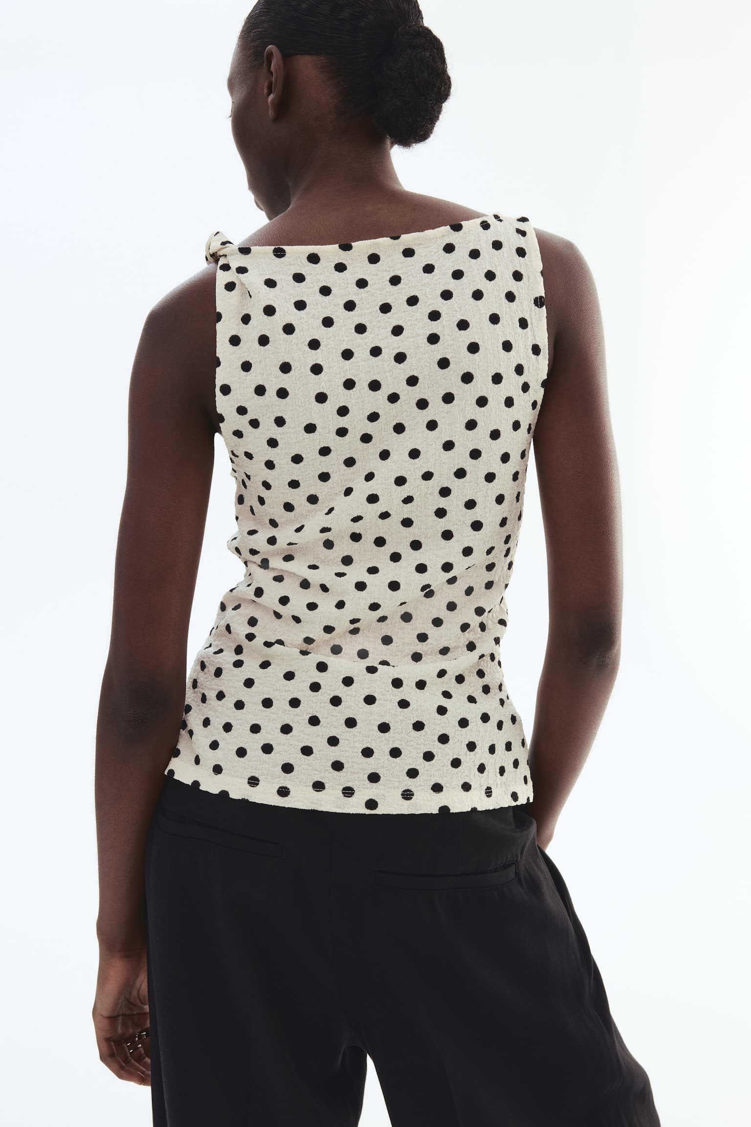 Twist-detail top - White/Polka dot/Dark brown/Dark khaki green - 6