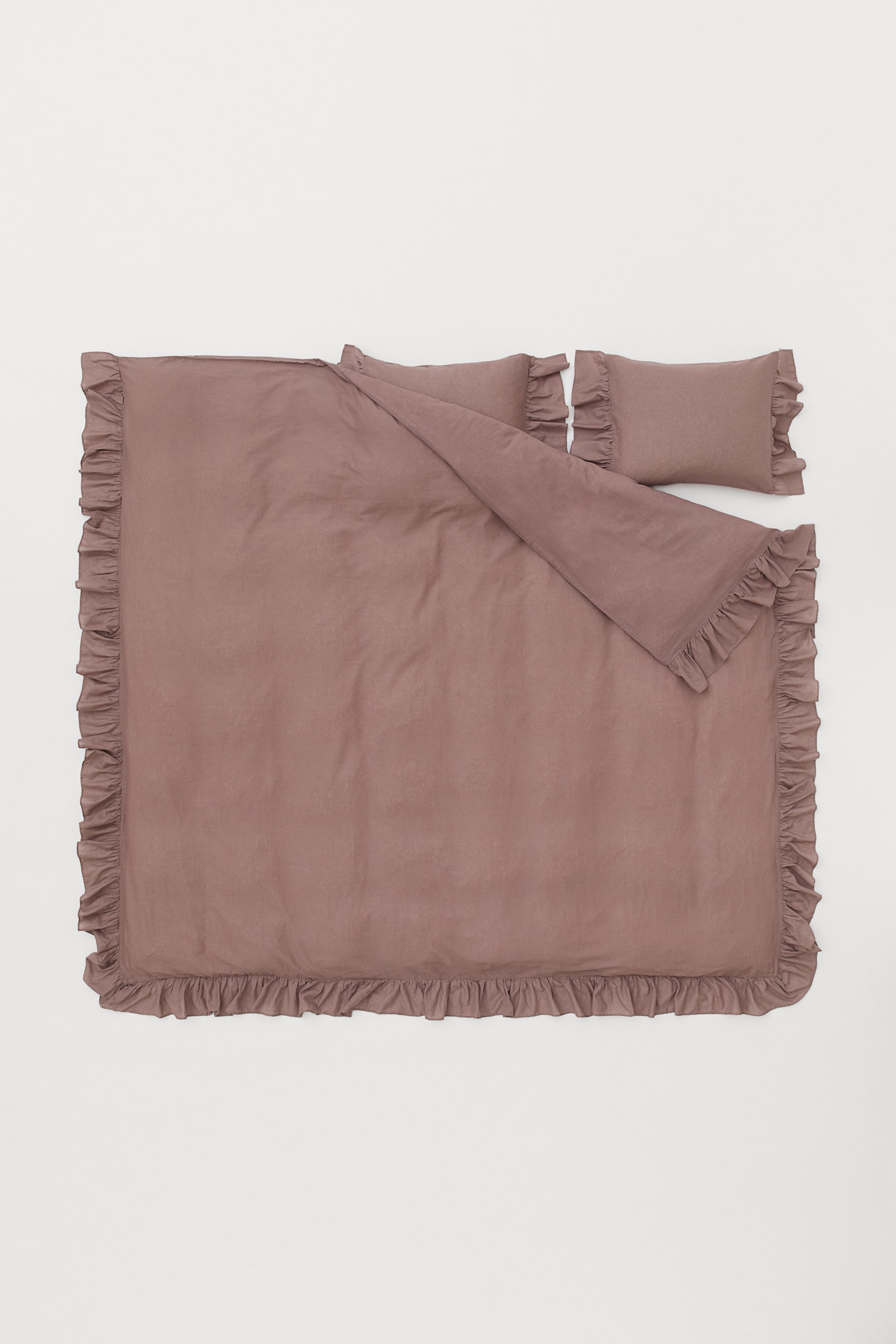 Flouncetrimmed King/Queen Duvet Cover Set Dusty rose Home All H&M US